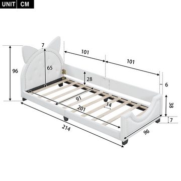 Flieks Polsterbett, Kinderbett Einzelbett mit Karton-Ohren Kunstleder 90x200cm