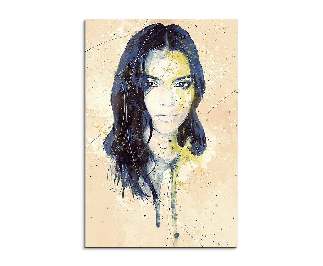 Sinus Art Leinwandbild Kendall Jenner Aqua 90x60 cm Aquarell Kunstbild