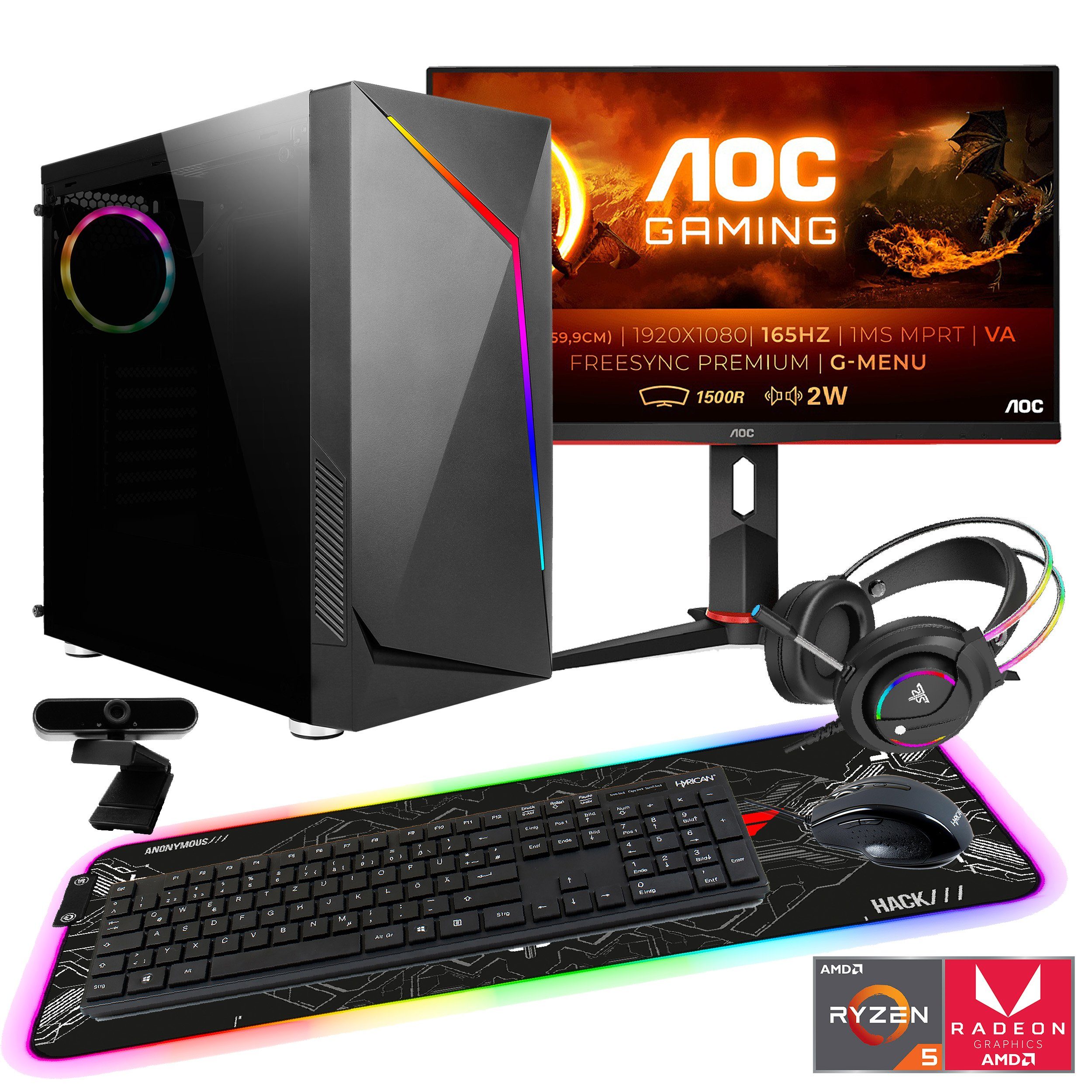 Onyx SET02352, Gaming-Headset, Mauspad und Full HD Webcam PC-Komplettsystem