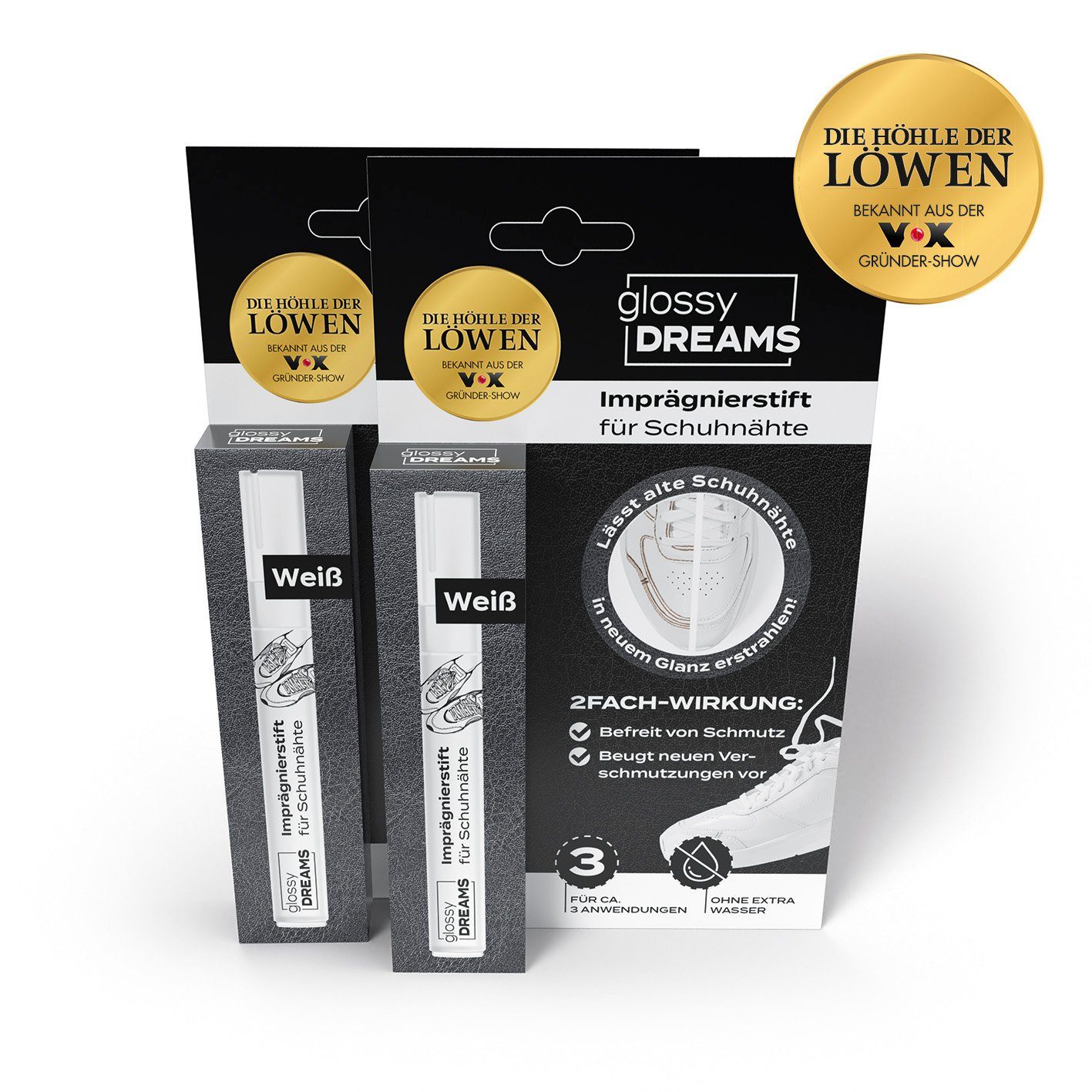 GlossyDreams Schuhputzbürste Nahtstift - Imprägnierstift für Schuhnähte - weiß - 2er-Set (2x 8 ml)