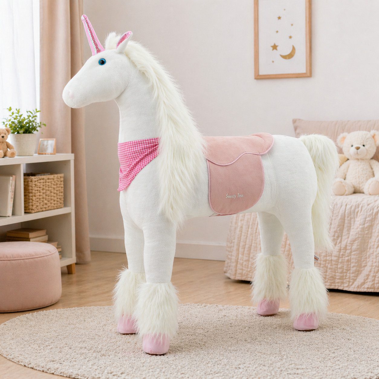 Sweety-Toys Stehpferd Stehpferd Einhorn XXL 125 cm weiß Plüschpferd mit Stahlunterbau