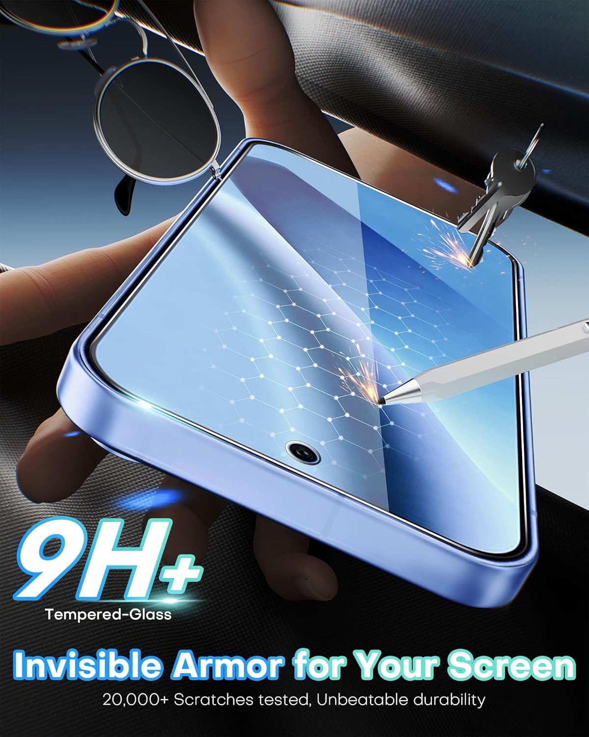 CLM-Tech Displayschutzglas und Kameraschutz für Google Pixel 10a, - Spar-Set (2x Display Panzerglas und 2x Kameraglas), 4 Stück, Anti-Fingerabdruck und blasenfr – Bild 5 von 5