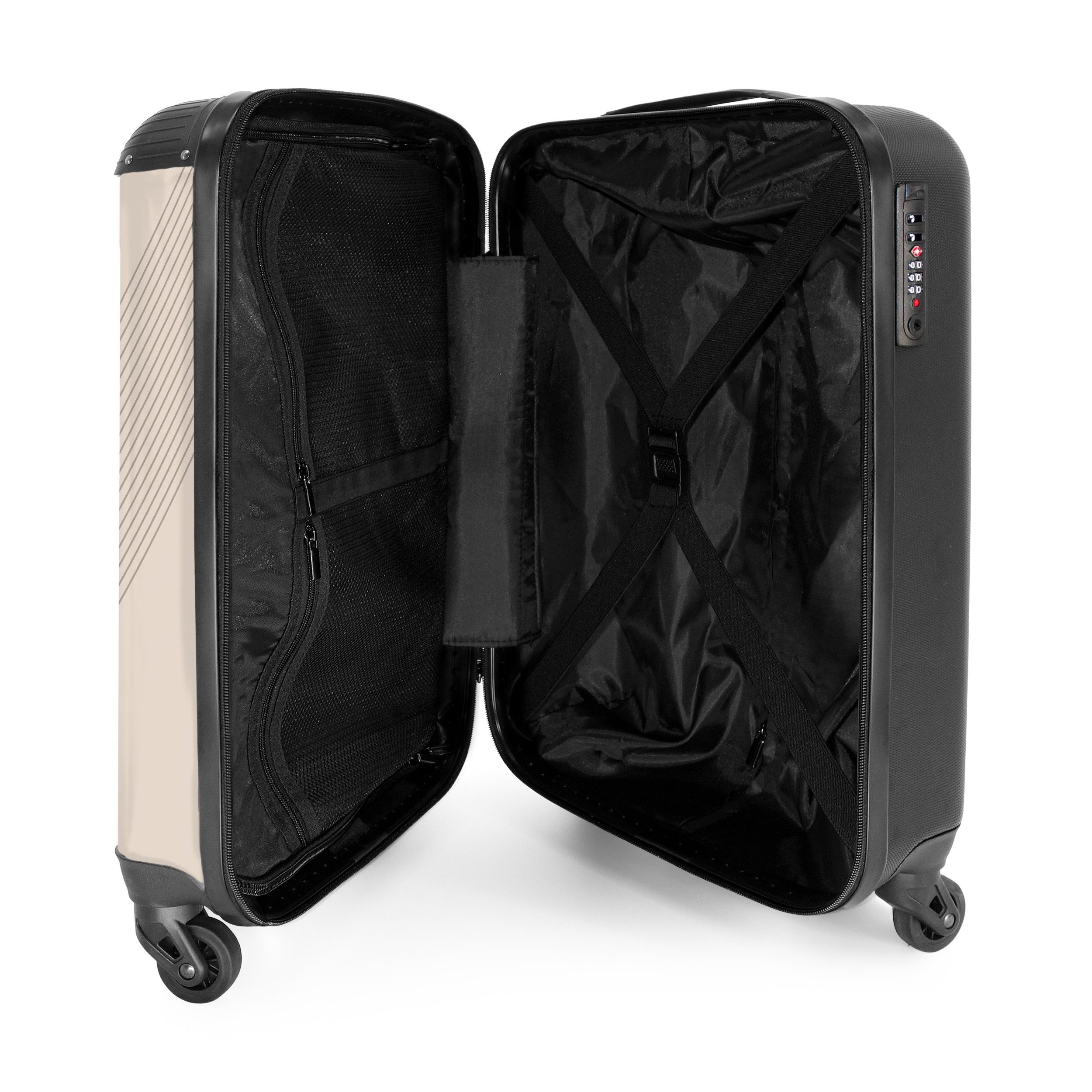 NoBoringSuitcases.com© Hartschalen-Trolley Beige mit abstrakten Linien 55x35x20cm, 4 Rollen, Handgepäck Koffer & Trolleys, Luggage, Reisekoffer Frauen