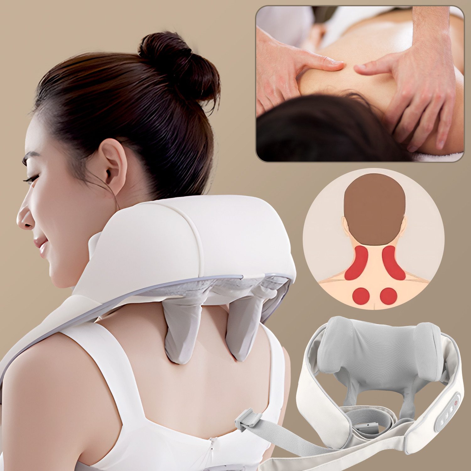 Nacken-Massagegerät Nackenmassagegerät mit Wärmefunktion, 3 Modi, kabellos, leise, USB