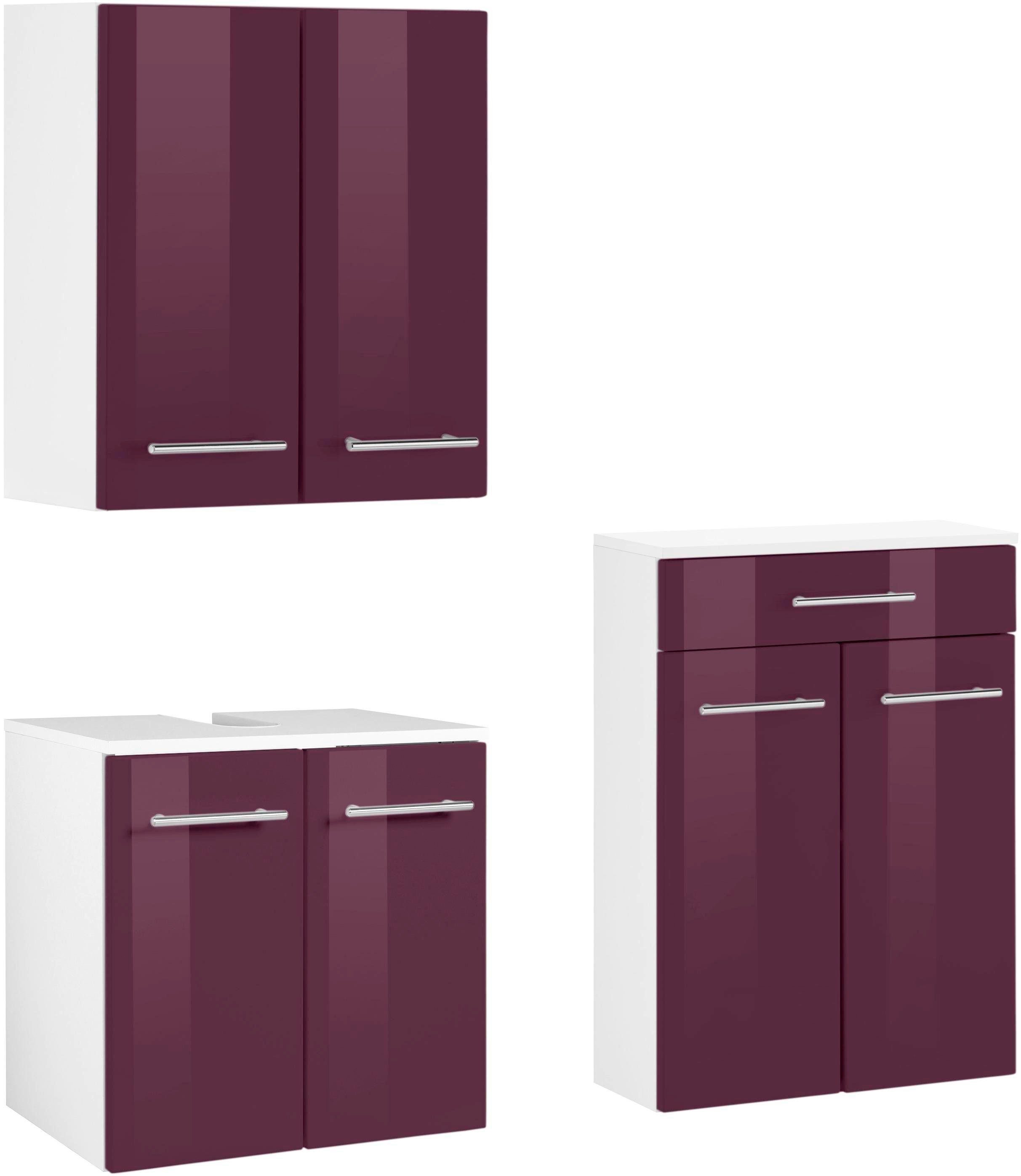 welltime Badmöbel-Set Venedig, (3-St), Waschbeckenunterschrank (Breite 50 cm), Hängeschrank, Unterschrank