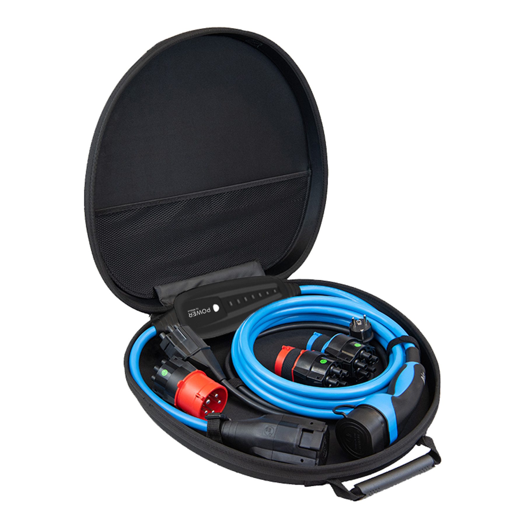 NRGkick Elektroauto-Ladestation MOON Power Power2Go 32A, mobil 22kW / 32A, 3-phasig, 1-phasig, Set mit 4 Adaptern (32A 5-pol, 16A 5-pol, 16A 3Pol, Schuko Typ E+F), Flexible Wallbox, App Steuerung, 4 Adapter, Laden über CEE, 240V