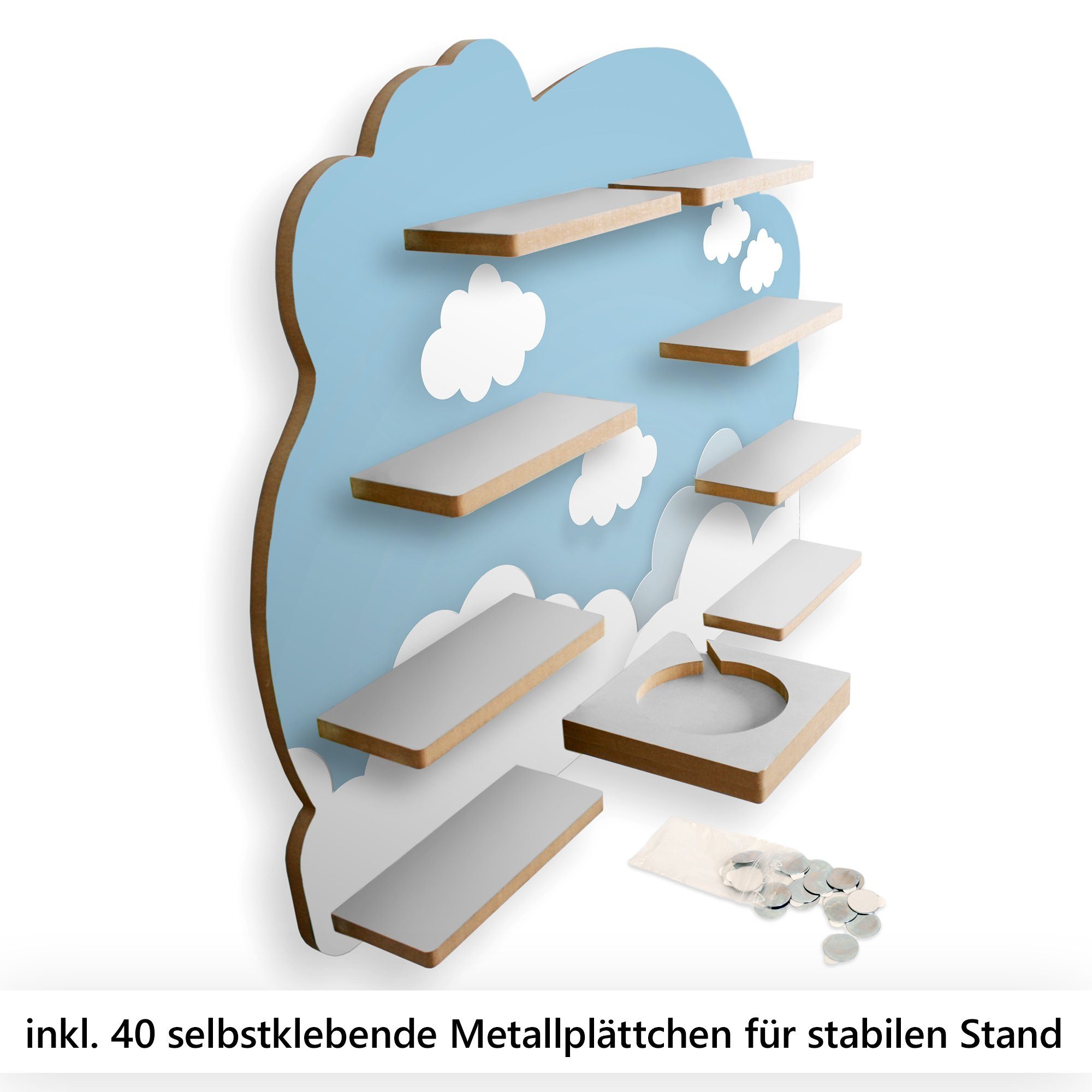 Wolken, inkl. Kreative Metallplättchen MUSIKBOX-REGAL für und Blaue TONIES TONIE-BOX Feder 40 Wandregal