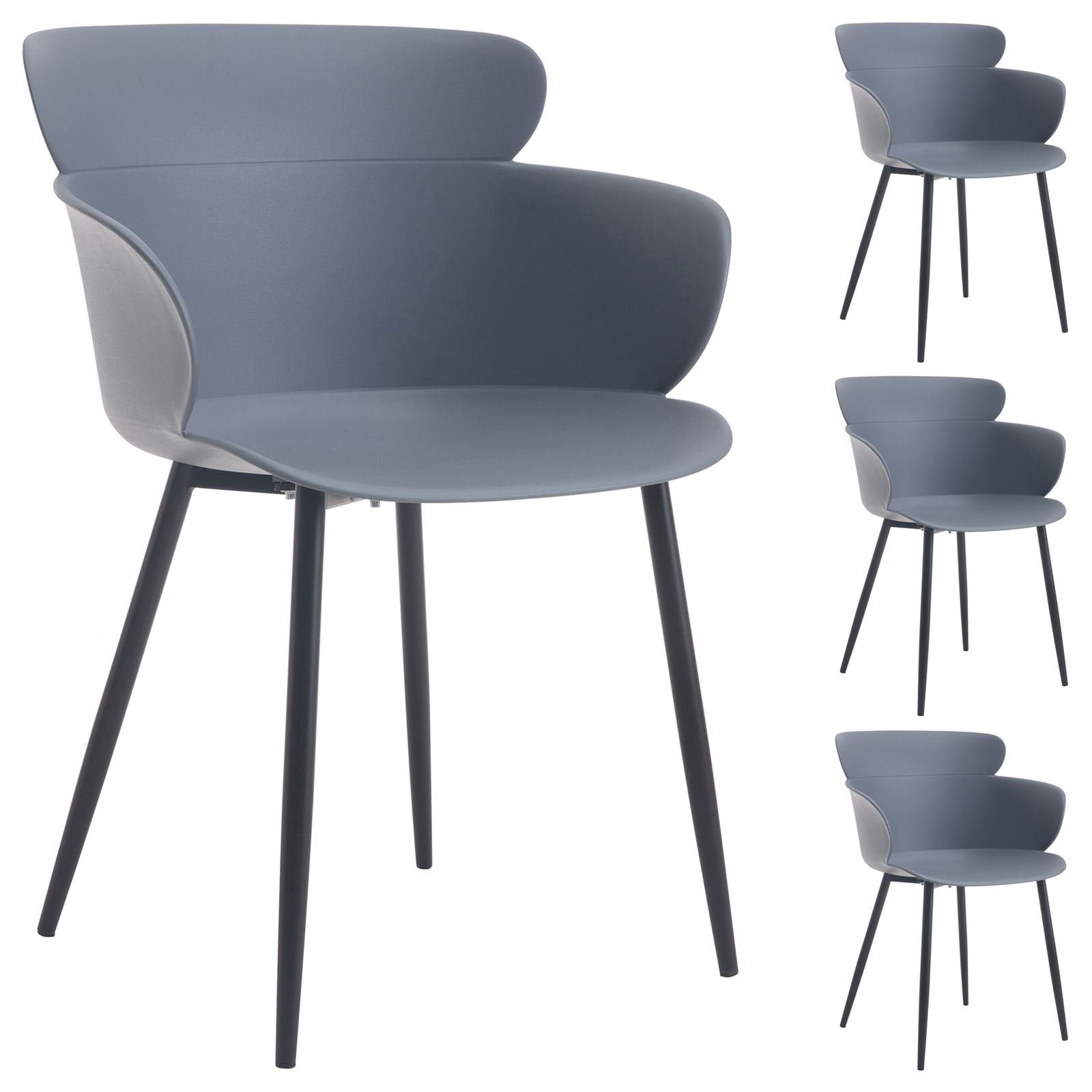 Armlehn grau Sitzschale Küchenstuhl (4 Set Esszimmerstuhl Esszimmerstuhl 4er Esszimmer St), IDIMEX Stühle CATCH
