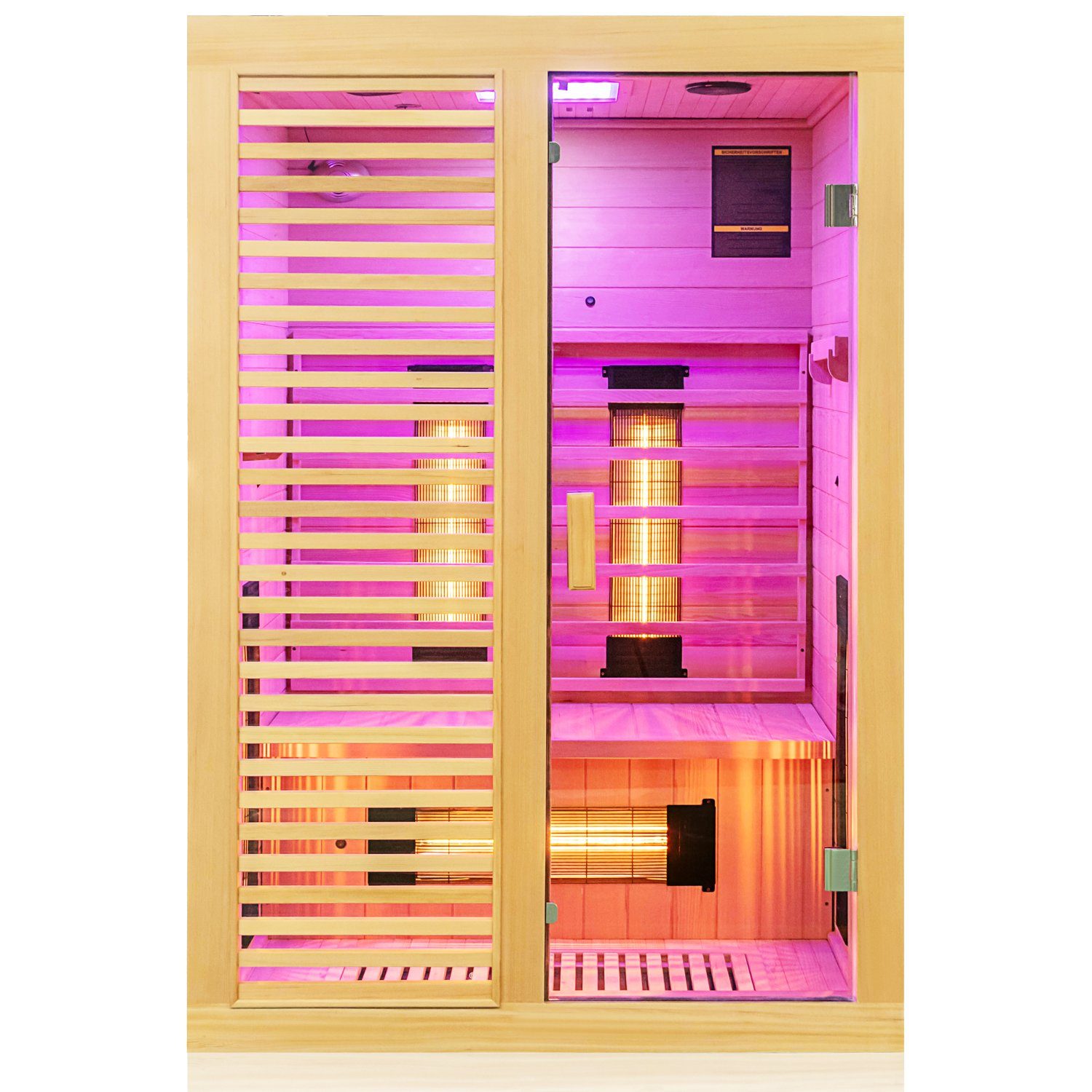 Dewello Infrarotkabine HAMLIN 130 Wärmekabine, für bis zu 2 Personen, 5 Vollspektrumstrahler, BxTxH: 130 x 105 x 190 cm, (mit großer Farblichttherapie, inkl. Ionisator mit Ozondesinfektion und Aromatherapie, Multimedia und zusätzlich USB-Anschluss & Bluetooth möglich) Сауна aus Hemlock-Tannenholz, leichter Aufbau dank Stecksystem