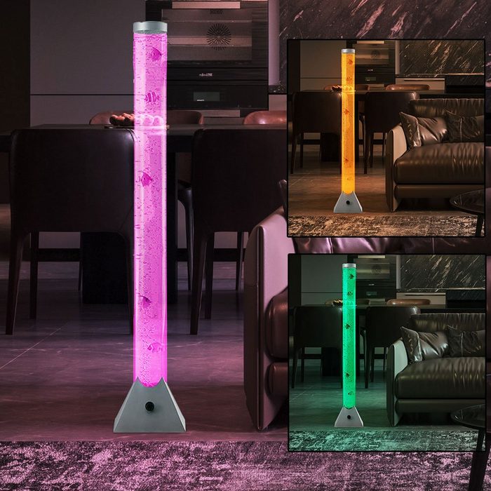 etc-shop LED Stehlampe LED-Leuchtmittel fest verbaut Farbwechsel LED Wassersäule Sprudelsäule mit fünf Deko-Fischen RGB-Farbwechsler