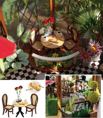 Cute Room 3D-Puzzle 3D-Puzzle DIY Miniaturhaus Puppenhaus Blütenkaffee, Puzzleteile, DIY Miniatur Maßstab 1:24, Modellbausatz mit Möbeln zum basteln