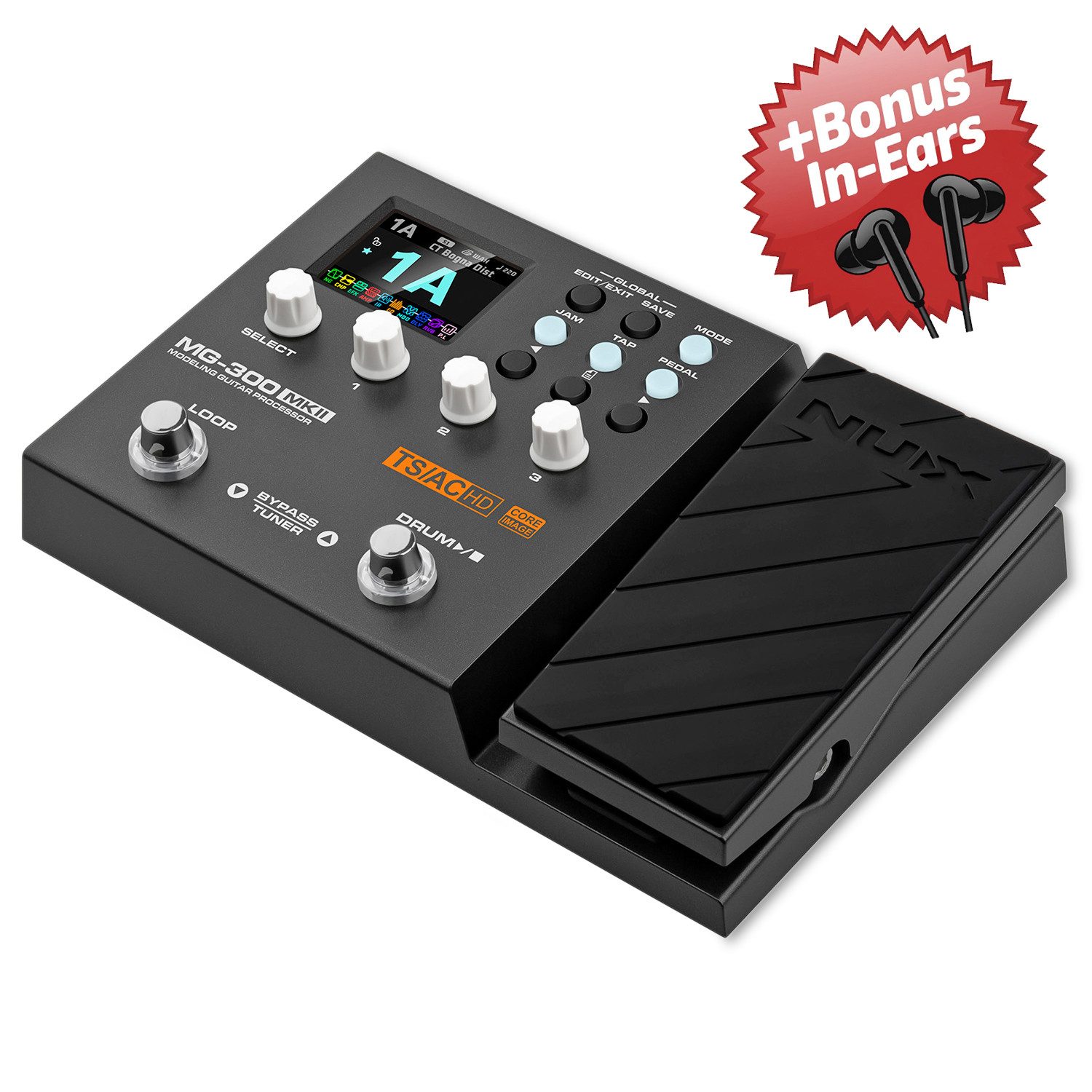 Nux E-Gitarre NUX Multi-Effektgerät MG-300 MKII + Bonus In-Ear Kopfhörer, Effektgerät, Effektgerät, 1-St., Kompakter und tragbarer Amp-Modeler, Kompakter und tragbarer Amp-Modeler