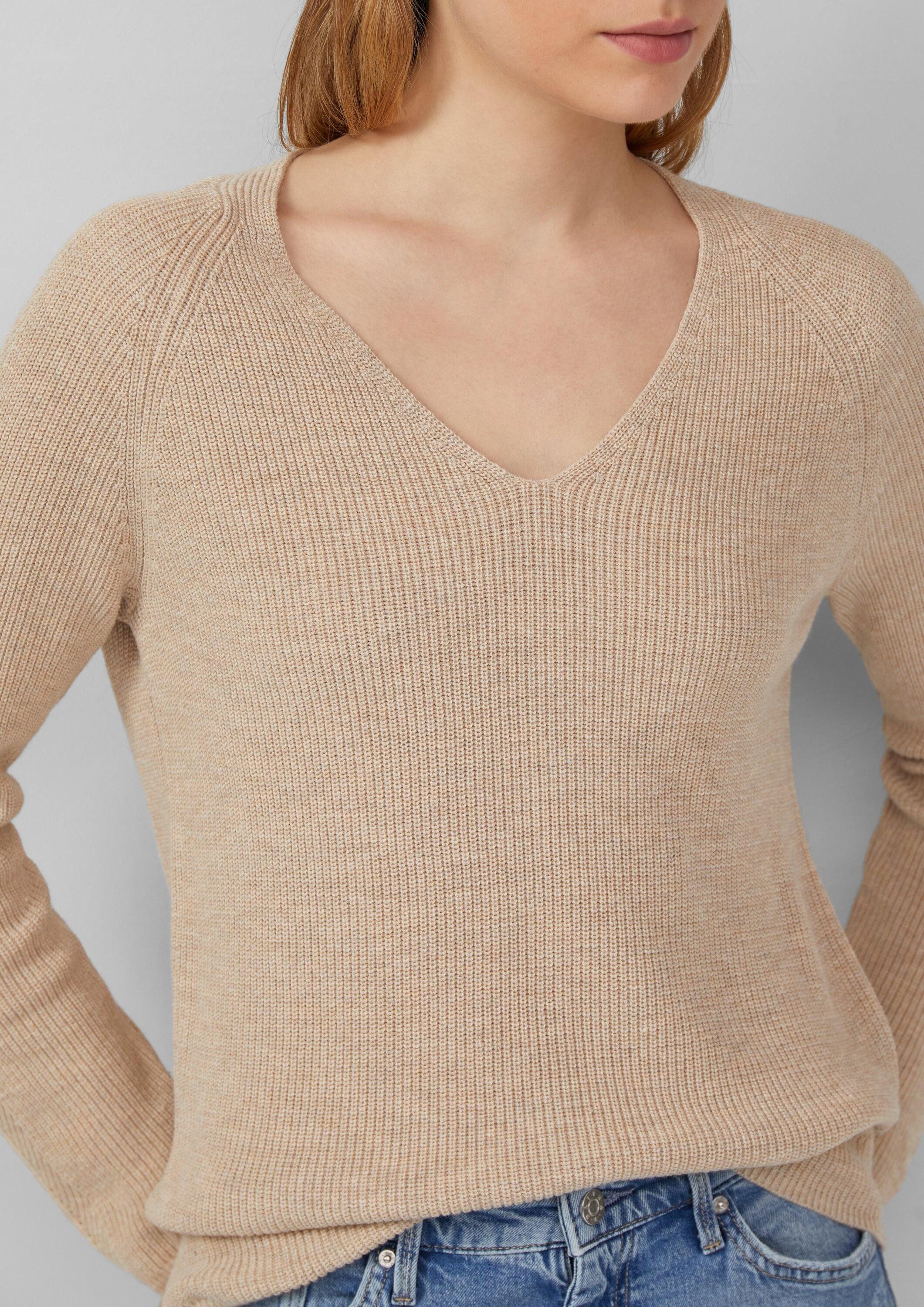 s.Oliver Longpullover Strickpullover Strickpullover aus Baumwollmix mit V-Ausschnitt