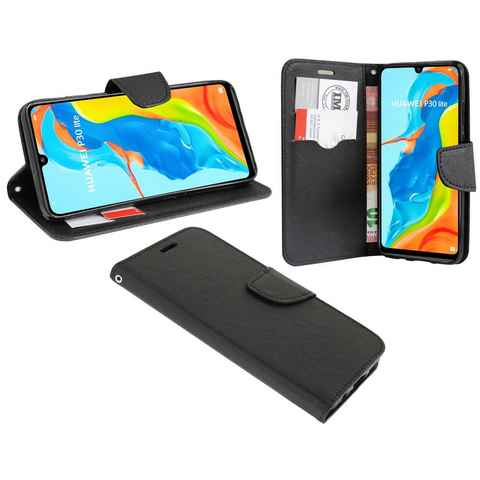 cofi1453 Handyhülle Hülle Tasche für Huawei P30 Lite, Kunstleder Schutzhülle Handy Wallet Case Cover mit Kartenfächern, Standfunktion Schwarz