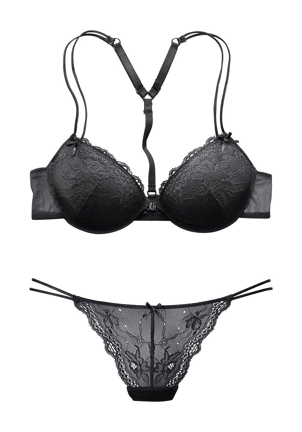 Melrose Set: Push-up-BH (2-tlg., mit String) mit Racerback-Trägern und Vorderverschluss, sexy Dessous