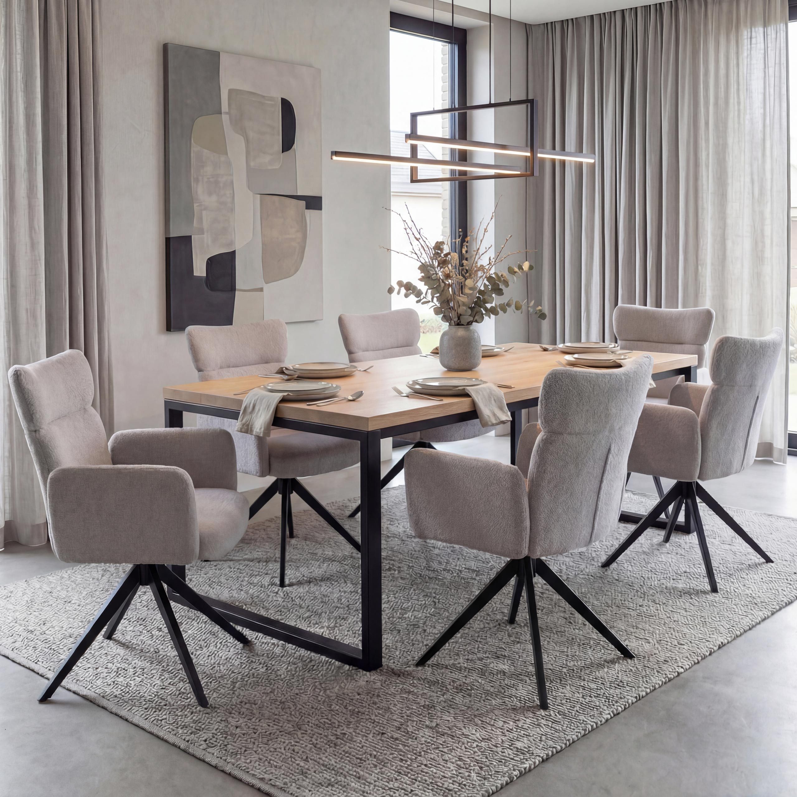 MCW Esszimmerstuhl MCW-N11-6 (6er), Moderner Bouclé Stoffbezug, Stabiles Stativgestell aus Eisen