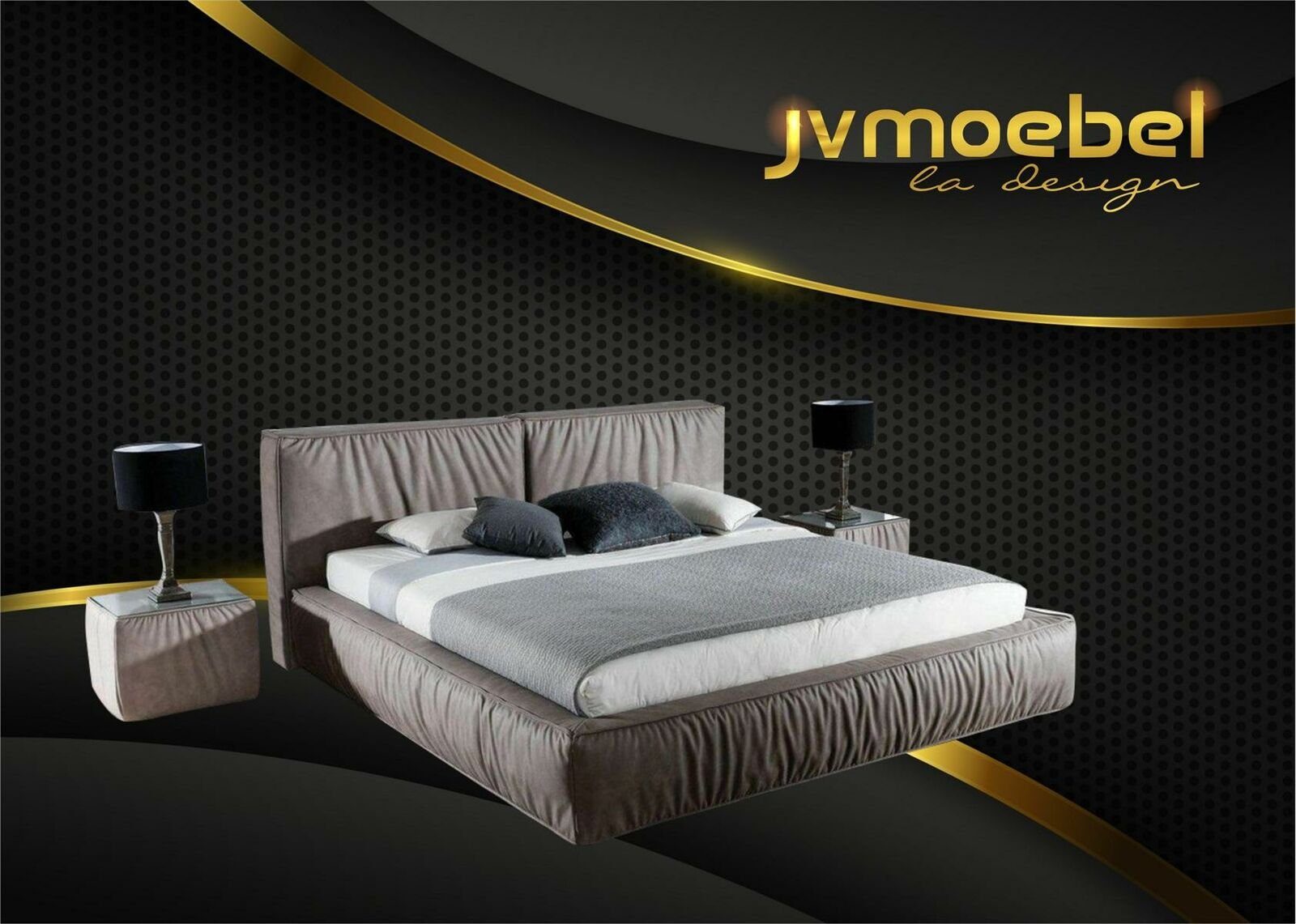 JVmoebel Bett, Luxus Designer Bett fürs Schlafzimmer Samt bezogen Möbel Betten Beige