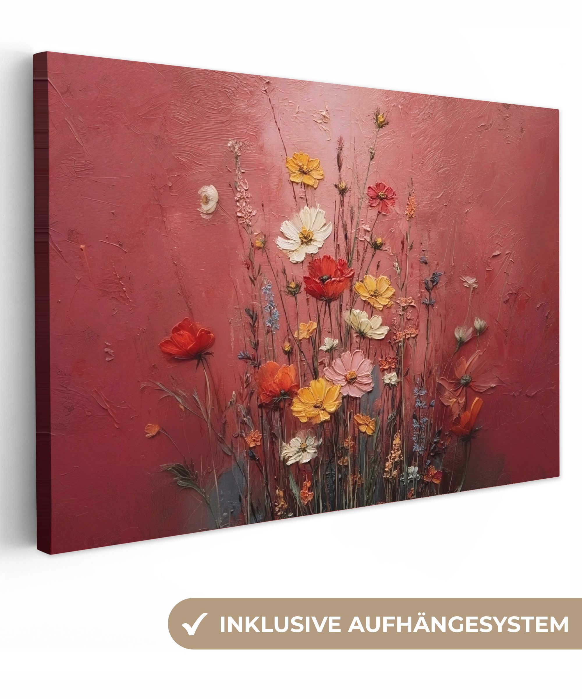 OneMillionCanvasses® Leinwandbild Blumenbouquet - Tiefe - Spürbare Textur, günstig online kaufen