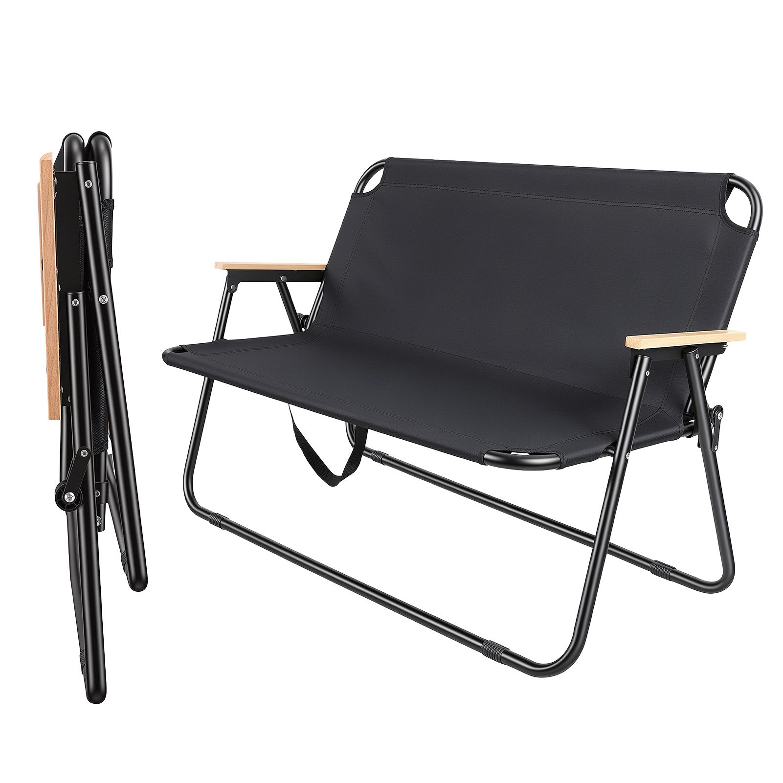 Rutaqian Gartenlounge-Bank Gartenbank Klappbar 2 Sitzer Faltbare Outdoor Sitzbank mit Rückenlehne, Robuste Campingbank mit Armlehne für Terrasse Balkon Garten Camping