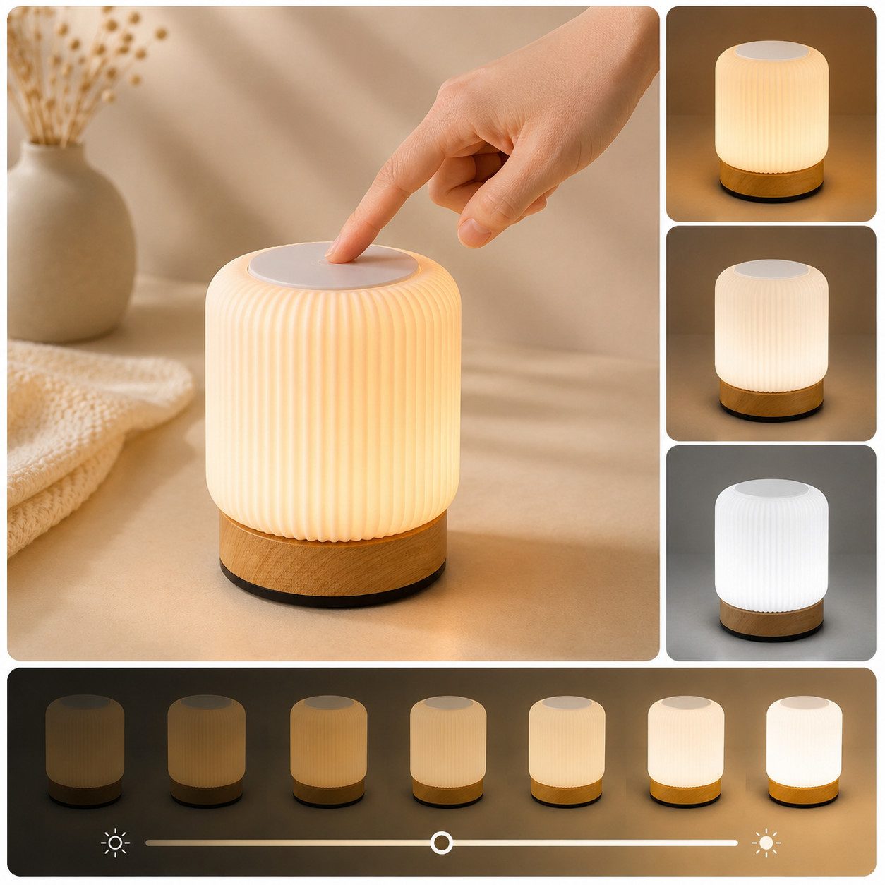 ibettertec LED Nachttischlampe LED Nachtlicht Nachttischlampe Touch-Lampe,USB,Dimmbar, LED fest integriert, stufenlos dimmbar, Soft-Light-Touch-Steuerung,Nachtlicht für Kinder,3 Helligkeitsstufen