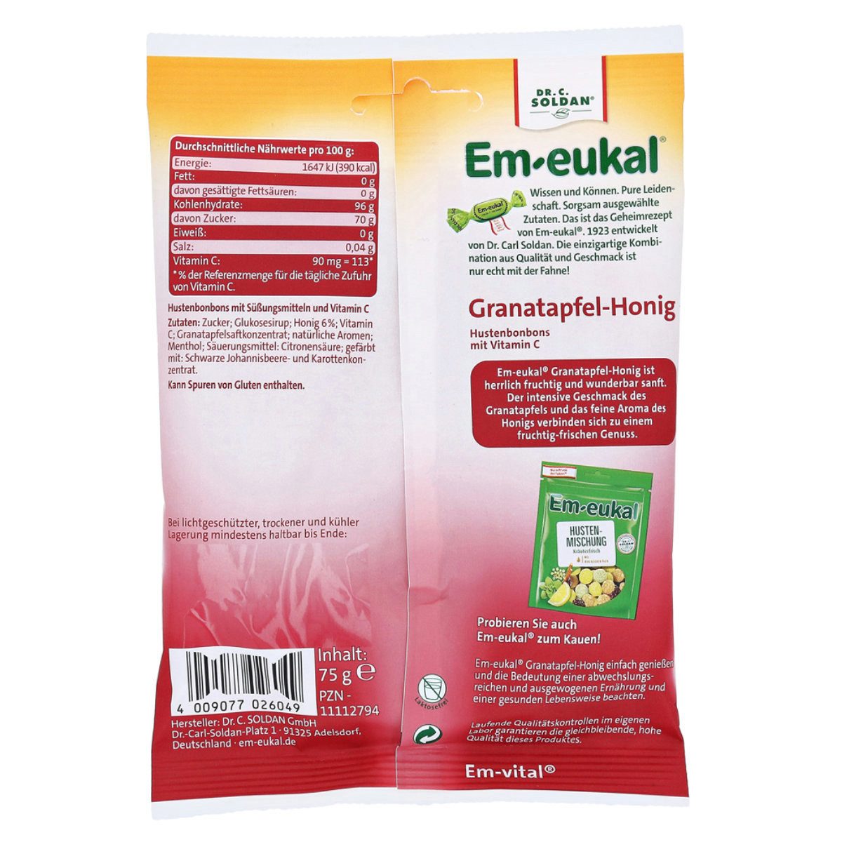 Em-eukal Süßigkeit, Em eukal Granatapfel Honig Hustenbonbons erfrischend und süß 75g