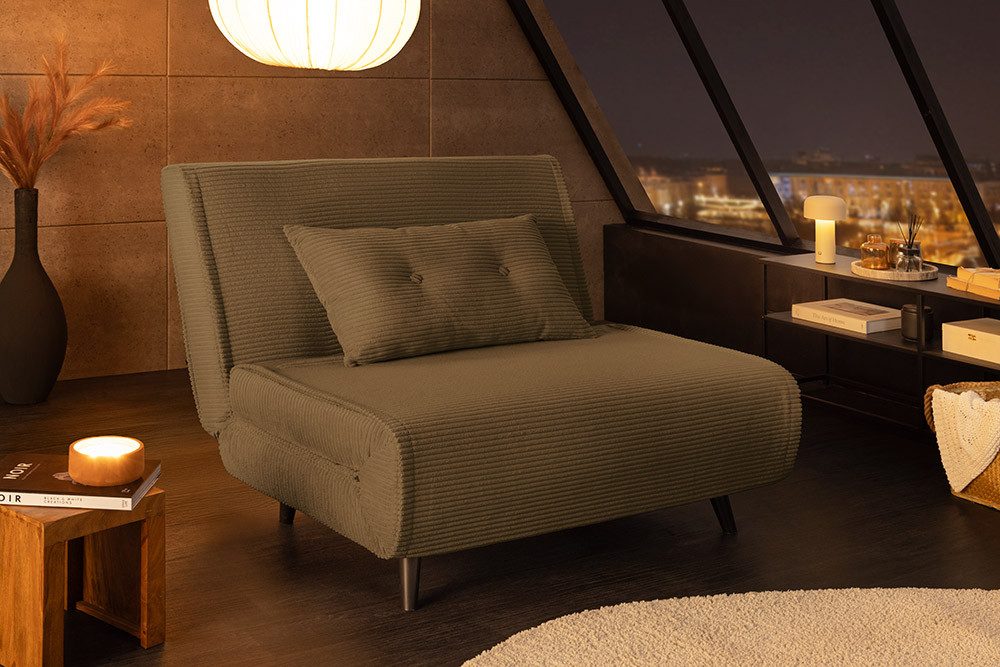 riess-ambiente Relaxsessel SMART MULTIFUNCTION 100cm grün - Cord Stoff, Bettfunktion, mit Kissen (Einzelartikel, 1-St), ausziehbare Schlafgelegenheit - ideal für Wohn- oder Gästezimmer