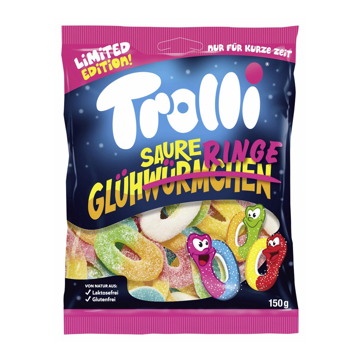 TROLLI Süßigkeit, Trolli Saure Glühringe Limited Edition Fruchtgummi Packung 150g