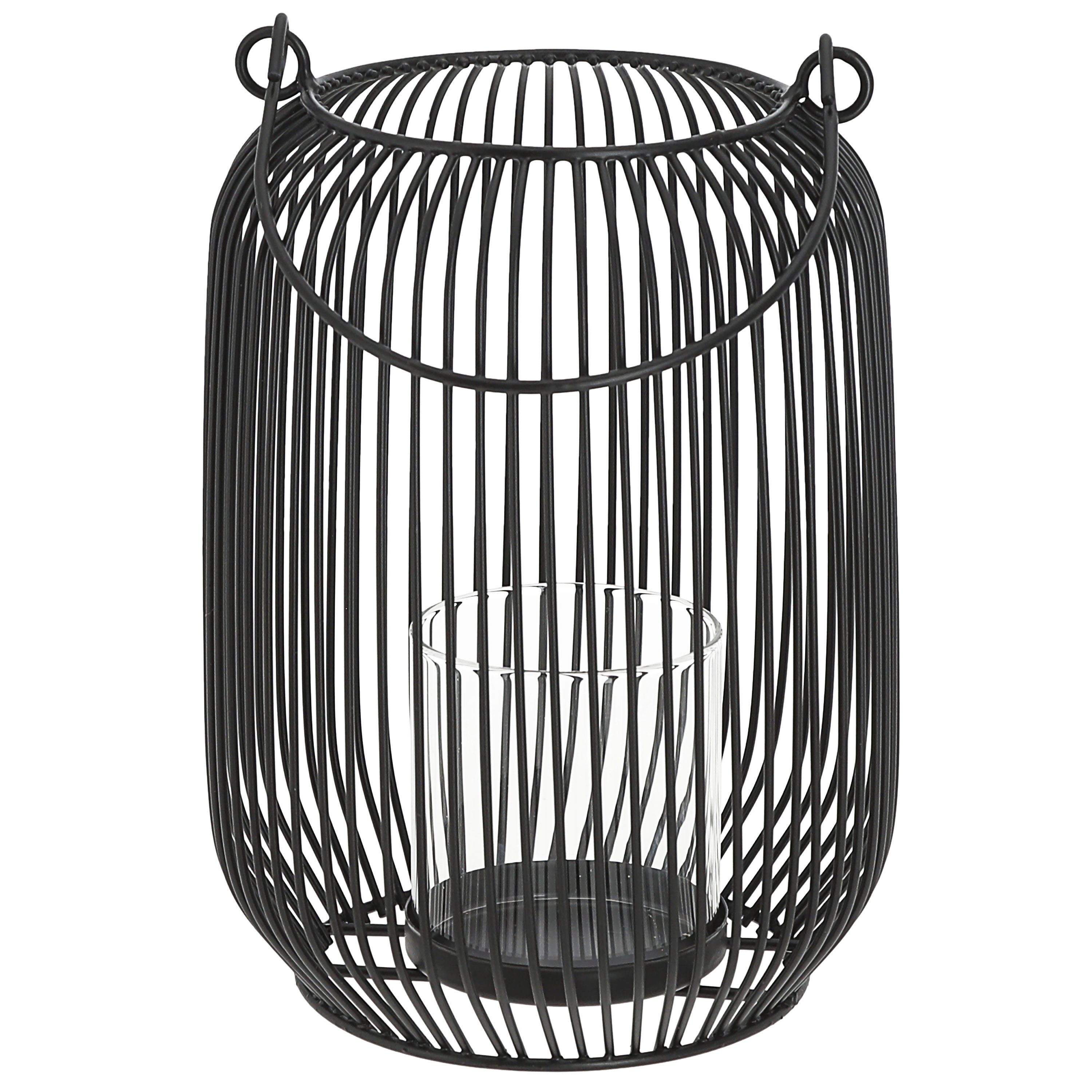 CEPEWA Kerzenlaterne Laterne oval Metallstreben schwarz Eisen 11,5x22cm Windlicht Henkel