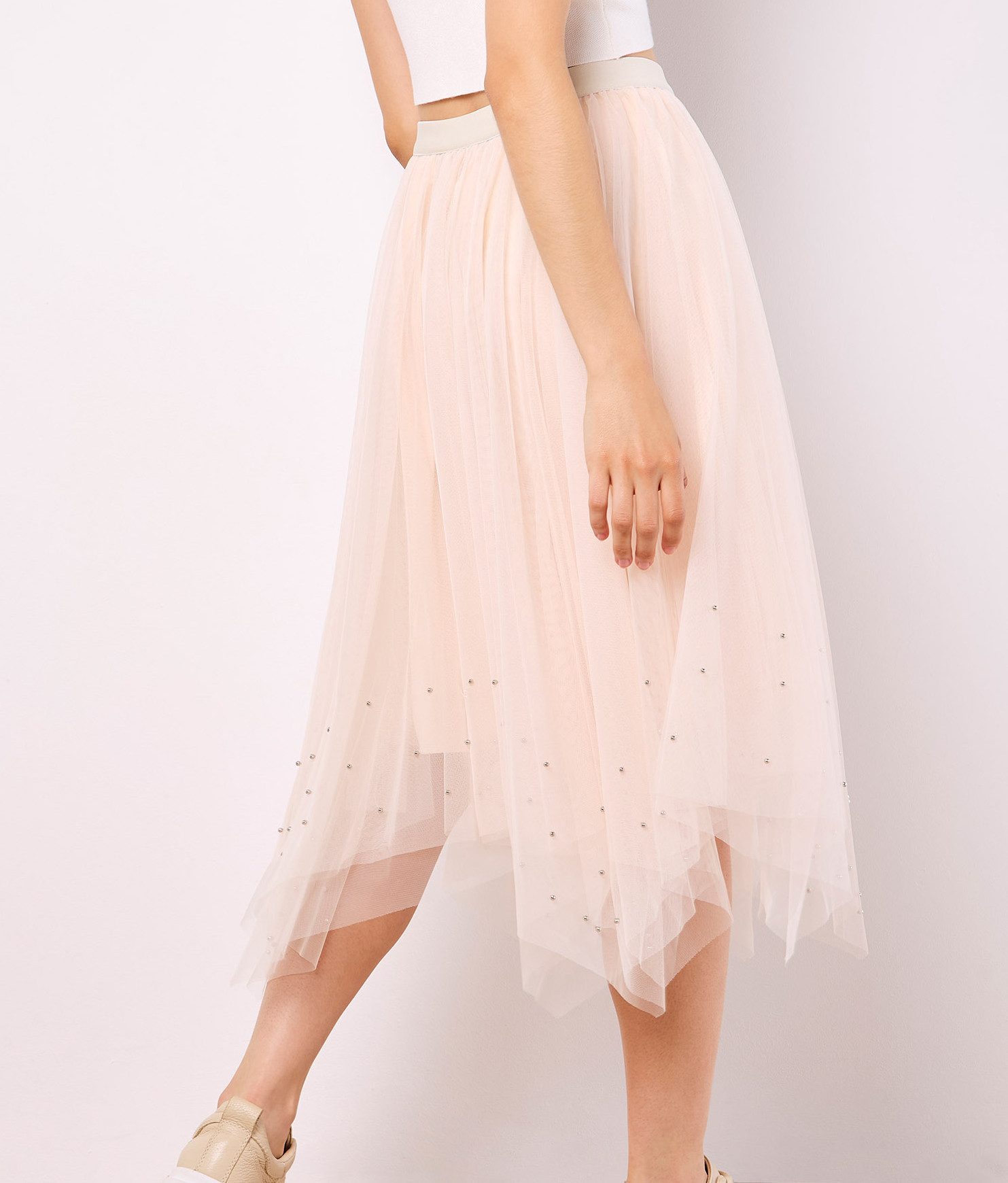 Apricot Midirock Tüllrock mit Perlen