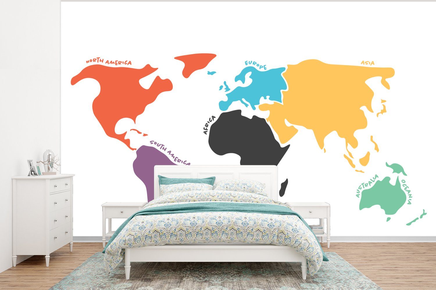 MuchoWow Fototapete Karte - Welt - Einfach, Matt, bedruckt, (6 St), Wallpaper für Wohnzimmer, Schlafzimmer, Kinderzimmer, Vinyl Tapete