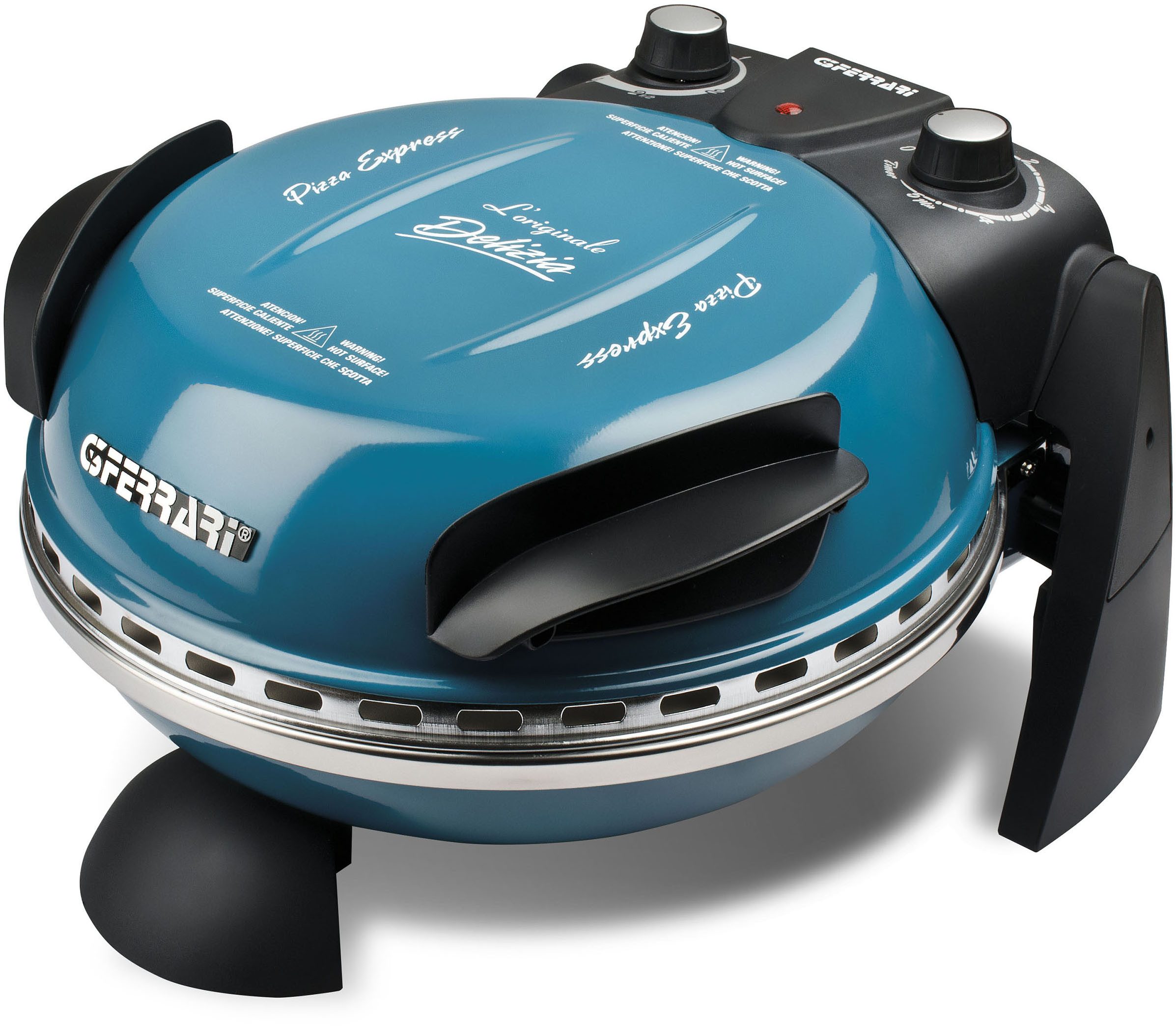 G3 Ferrari Pizzaofen G3Ferrari Delizia G1000604 blau inkl. Pizzaschaufel + Rezeptheft, bis 400 °C mit Pizzastein – die Ikone unter den Pizzaöfen