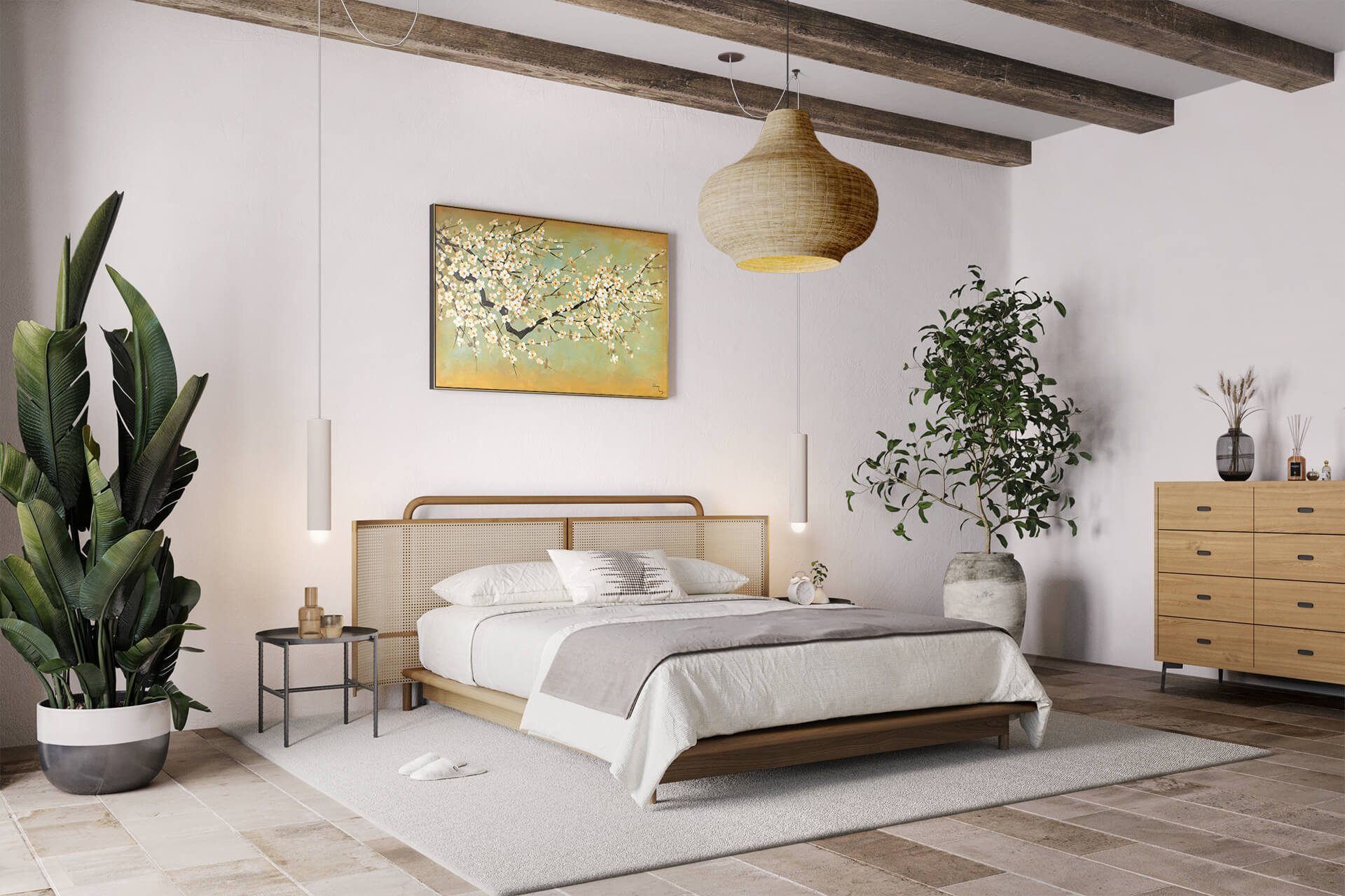 gelb KUNSTLOFT Wohnzimmer 120x80 weiß, Leinwandbild Wandbild Gemälde Kirschblüten 100% cm, HANDGEMALT