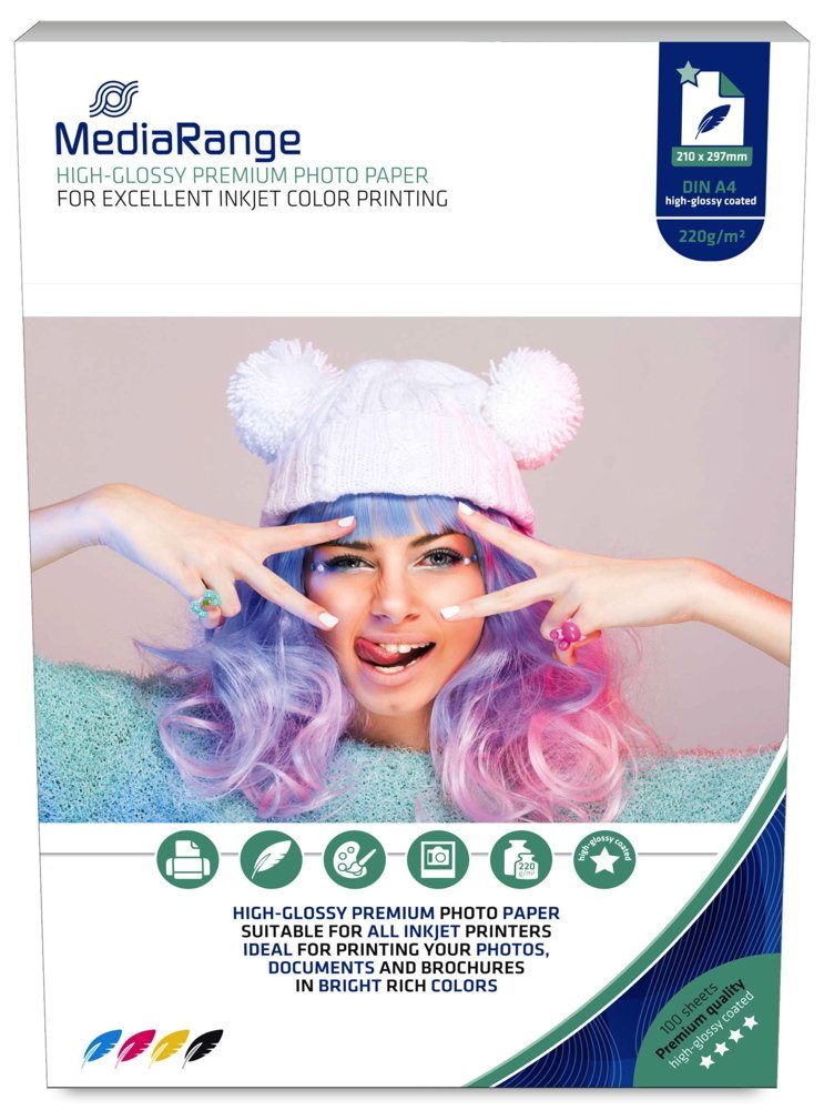 Mediarange Fotopapier 100 Blatt Fotopapier DIN A4 high glossy glänzend einseitig 220 g/m²