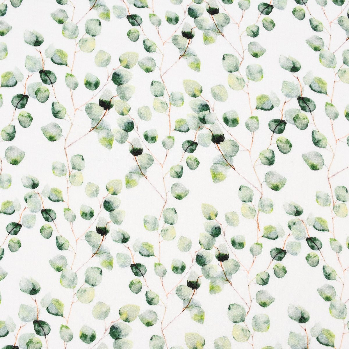 SCHÖNER LEBEN. Stoff Musselin Stoff BW Bio Digitaldruck Eukalyptus Blätter weiß grün braun, Digitaldruck