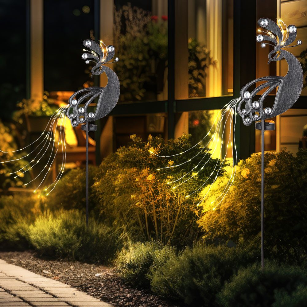 GLOBO LIGHTING LED Dekofigur, LED-Leuchtmittel fest verbaut, Warmweiß, Solarstecker Garten Steckleuchte Solarlampe für Außen Gartendeko 2x