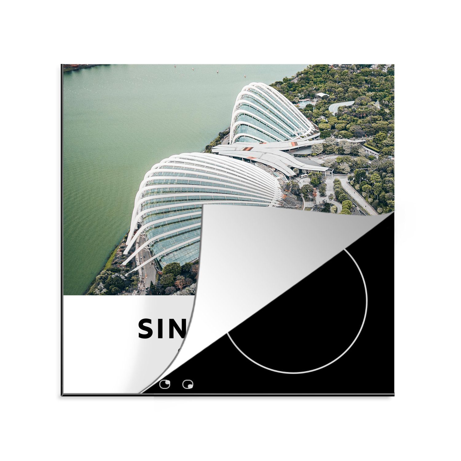 Herdblende-/Abdeckplatte Vinyl, Singapur für MuchoWow küche - (1 Architektur Wasser, tlg), Arbeitsplatte - cm, Ceranfeldabdeckung, 78x78