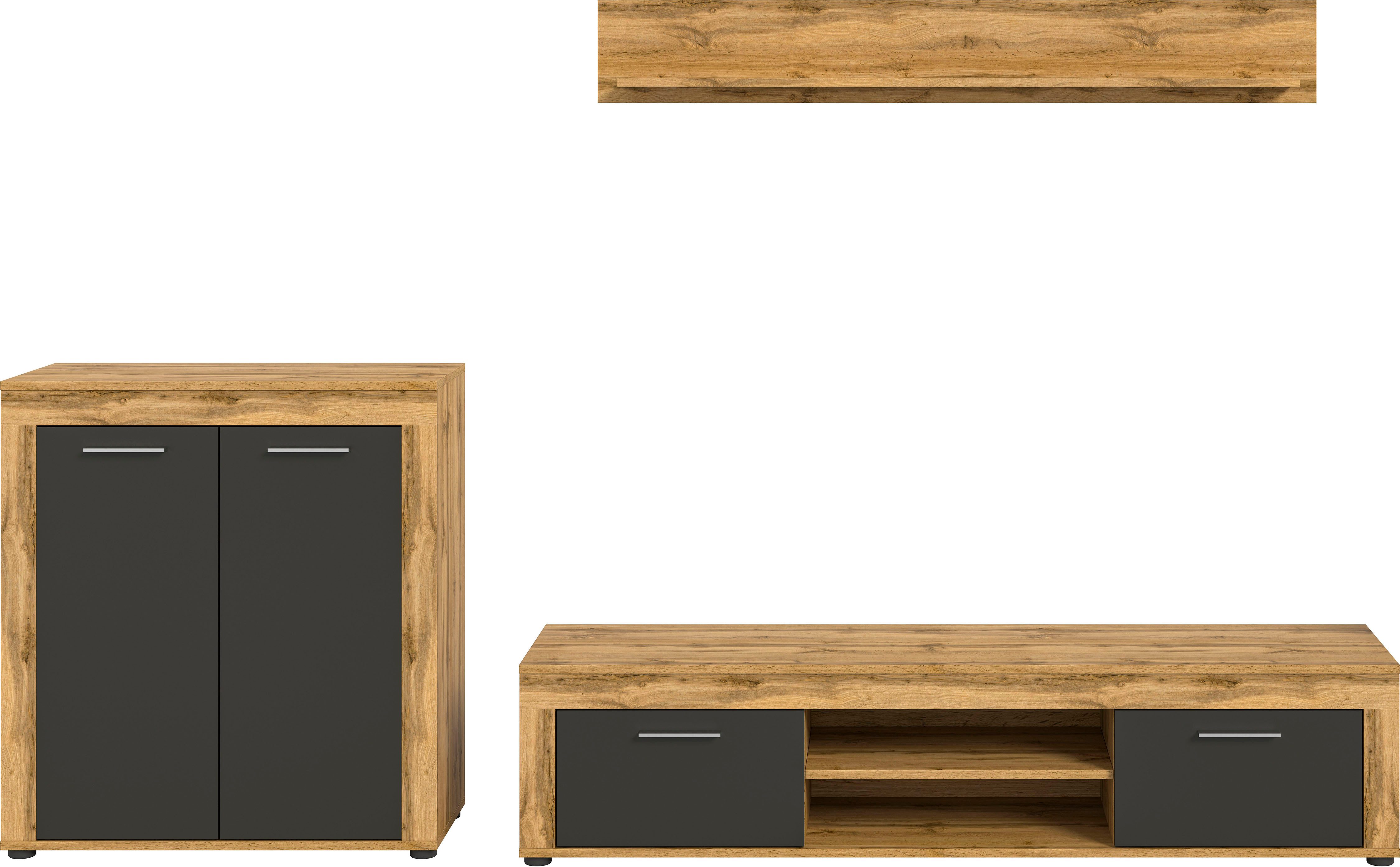 Home affaire Wohnwand AOSTA, TOPSELLER!, Breite 255cm, 3-teilige Wohn-Kombination, (3-St., bestehend aus: Highboard, Lowboard, Wandboard), Wohnwand, Kombination, Anbauwand, Möbel Set, Schrankwand, Möbel Kombi