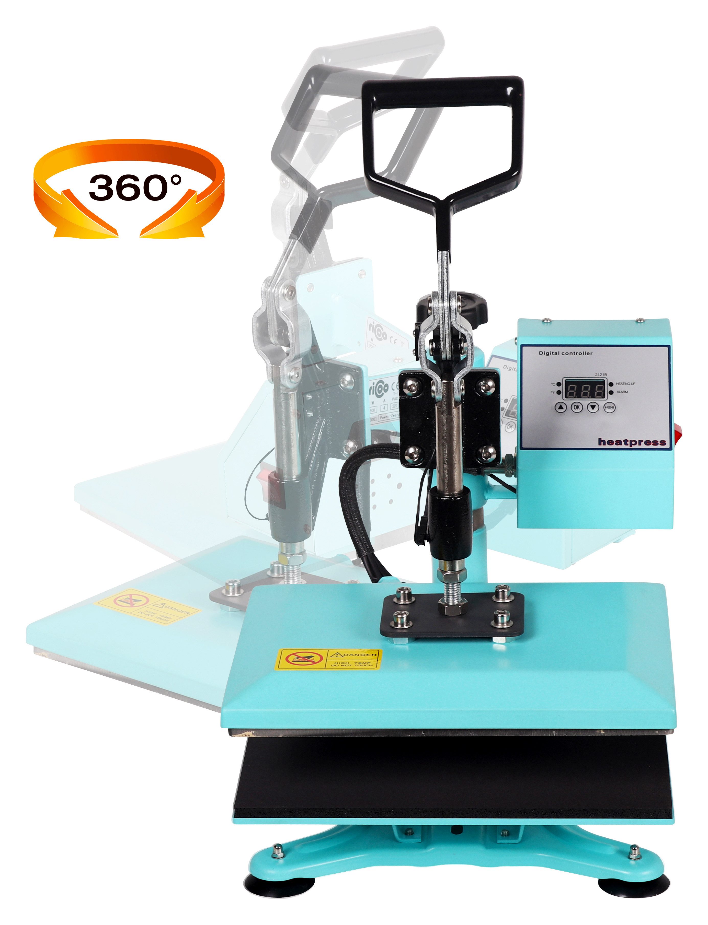 RICOO Bügelmaschine Transferpresse T Shirt Druckmaschine Textilpresse RICOO POWER-ZWERG-TB, türkisblau Heißpresse Textildruck Shirt Druck Hitzetransfer