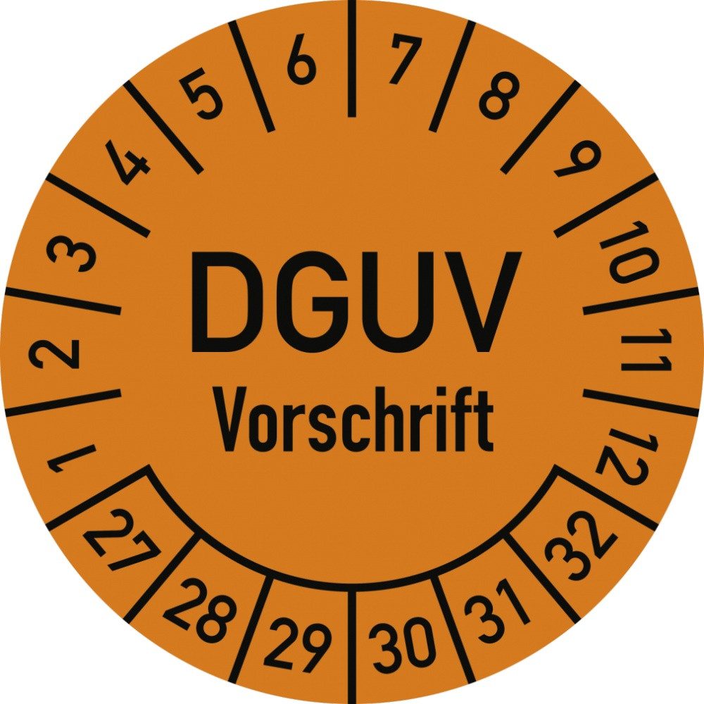 Hinweisschild Prüfplakette DGUV Vorschrift, 2027-2032,Dokumentenfolie, Ø 30 mm, 10 S