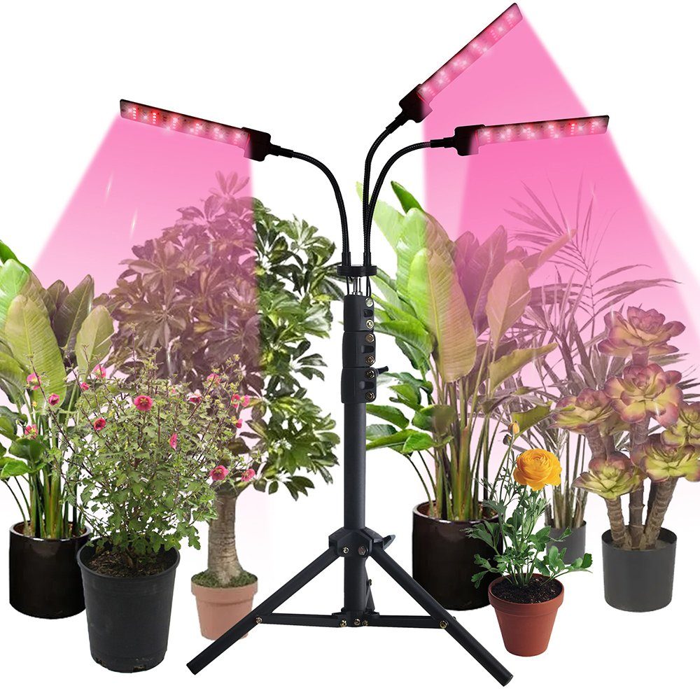 Lichtfarbe Stativ mit Pflanzenlampe LED 3/4 3 Lampe, 216-288 Modi, Licht + Rosnek wachsen 3 Stativständer, Vollspektrum Höhe, Stand Head Pflanze Kopf Einstellbare