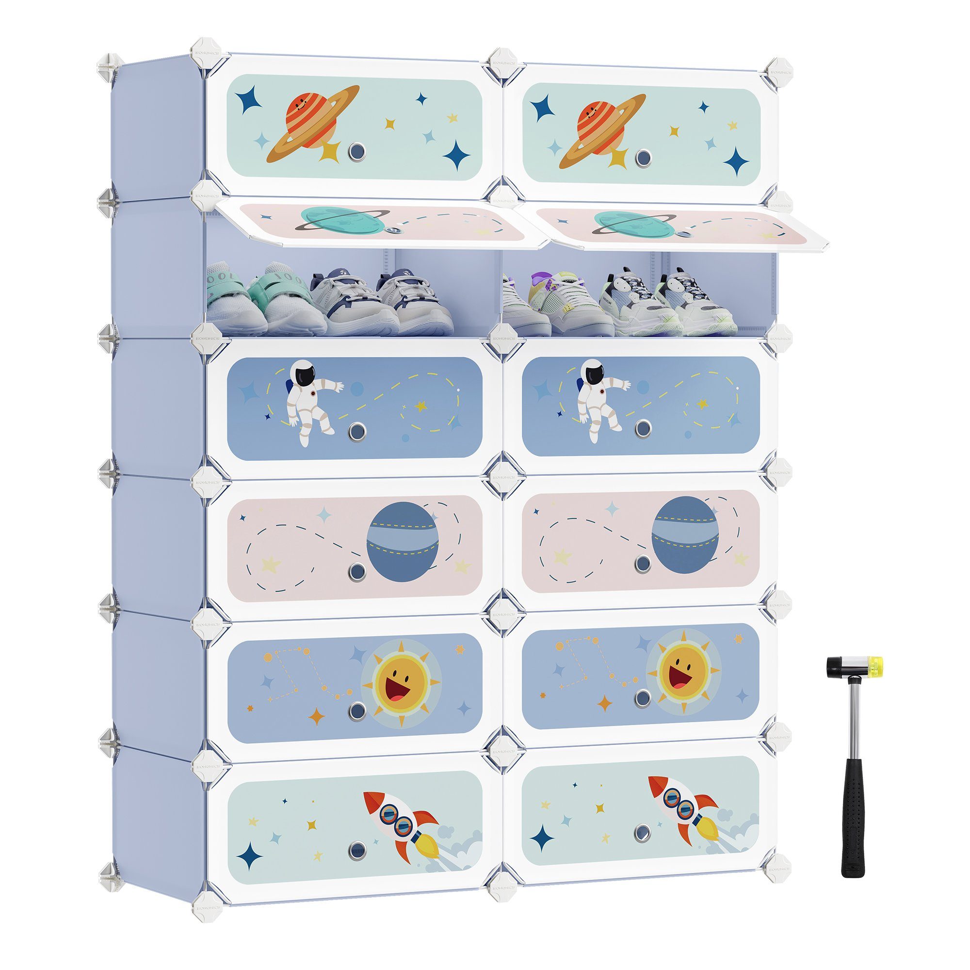 SONGMICS Schuhregal Schuhschrank Kinder, Schuhschrank mit Türen, 12 Fächer, Schuh-Organizer stapelbar