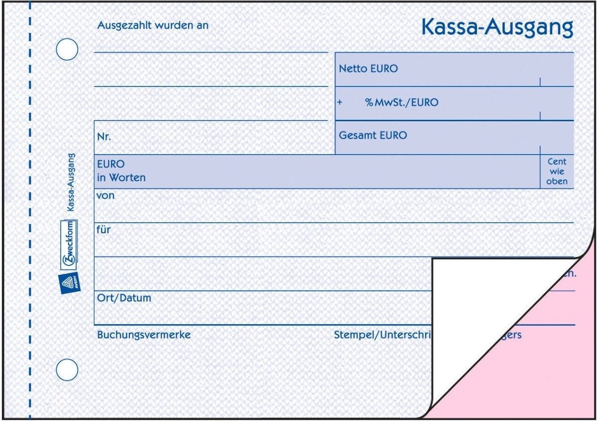 Formularblock Kassa-Ausgang A6 quer weiß/rosa selbstdurchschreibend VE=2x40 Blatt