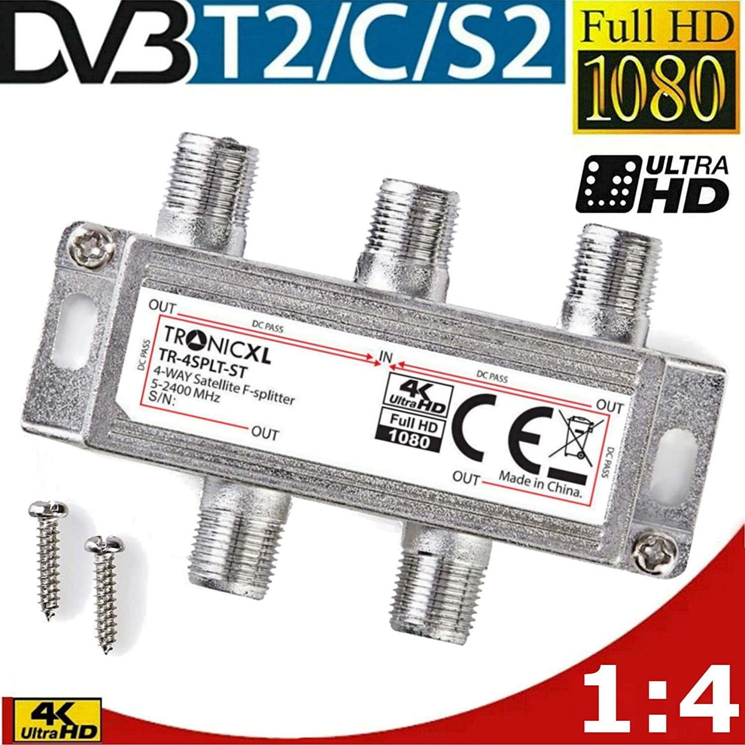 SAT-Verteiler DVBT DVBC DVBS Sat F-Splitter 4-fach Antennenverteiler Splitter TV HD