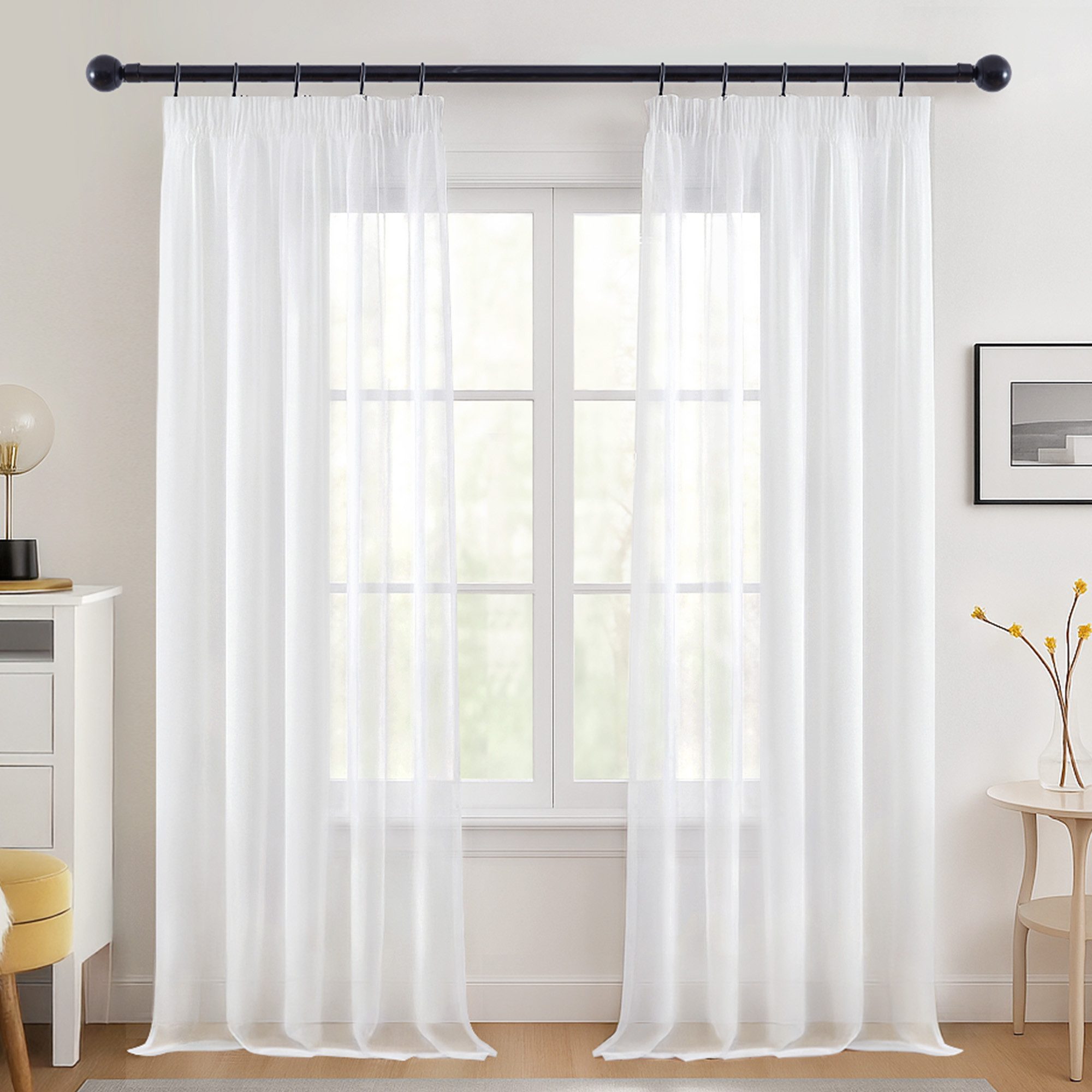 Deconovo Vorhang Gardinen mit Kräuselband Voile Vorhang Leinenoptik 2er set, Transparent Stores Schal Schlafzimmer einfarbig Voile Vorhangschals