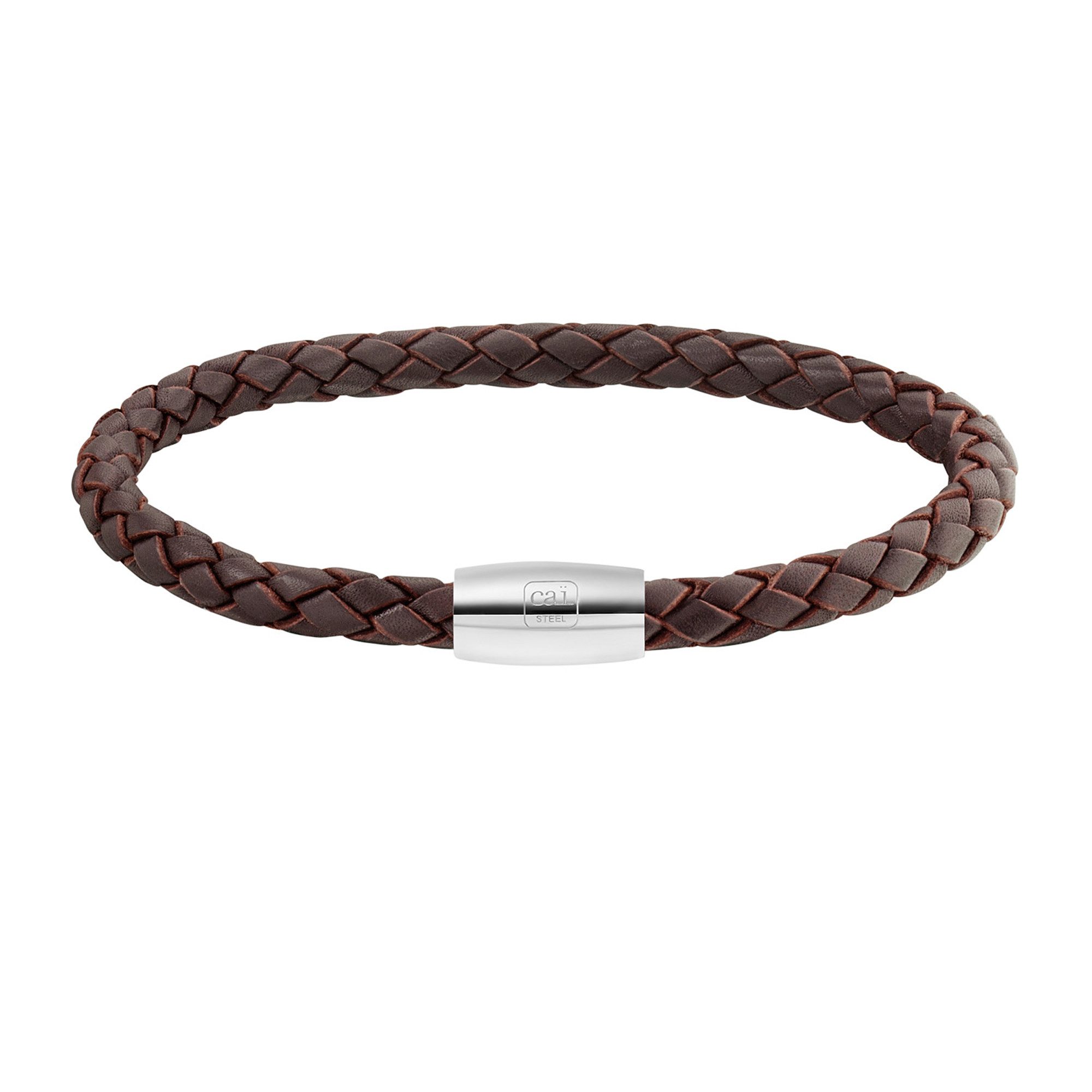 CAÏ Armband Edelstahl Leder braun 23cm