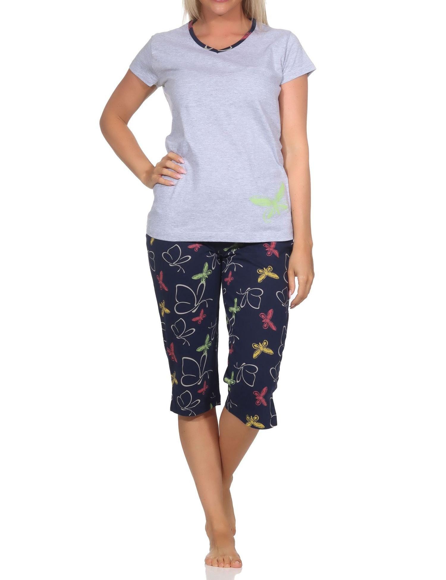 Normann Pyjama Damen Capri Pyjama mit Schmetterling als Motiv - auch in Übergrößen