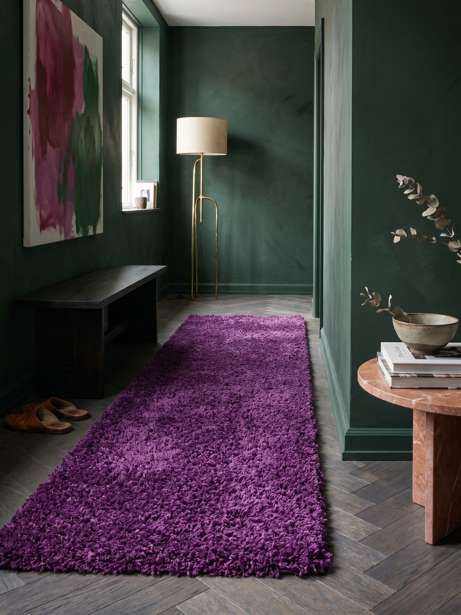 KADIMA DESIGN Teppich RHEIN Shaggy Langflor Wohnzimmer Schlafzimmer Waschbar Esszimmer, Läufer, Höhe: 32 mm, Violett, 60x110 cm, Wohnzimmerteppich Strapazierfäh – Bild 2 von 5