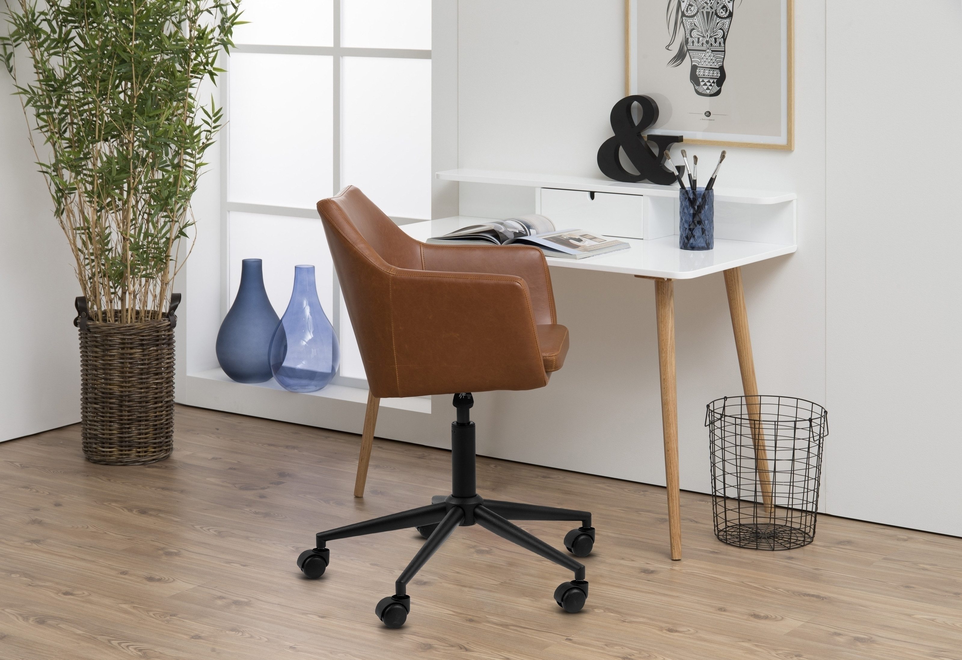 freiraum Schreibtischstuhl Nora, in cognac, Polyurethan, Stahl - 58x91x58cm (BxHxT)