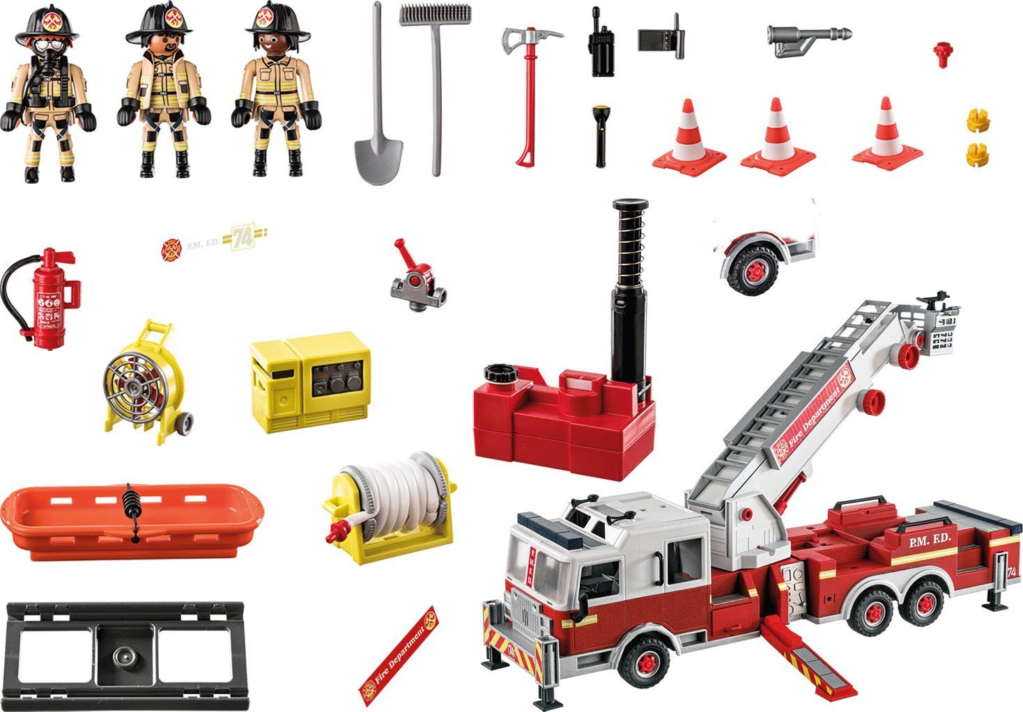 Playmobil® Konstruktions-Spielset Feuerwehr-Fahrzeug: US Tower (113 mit Ladder Germany Made City Action, Soundeffekten, und in St), (70935), Licht