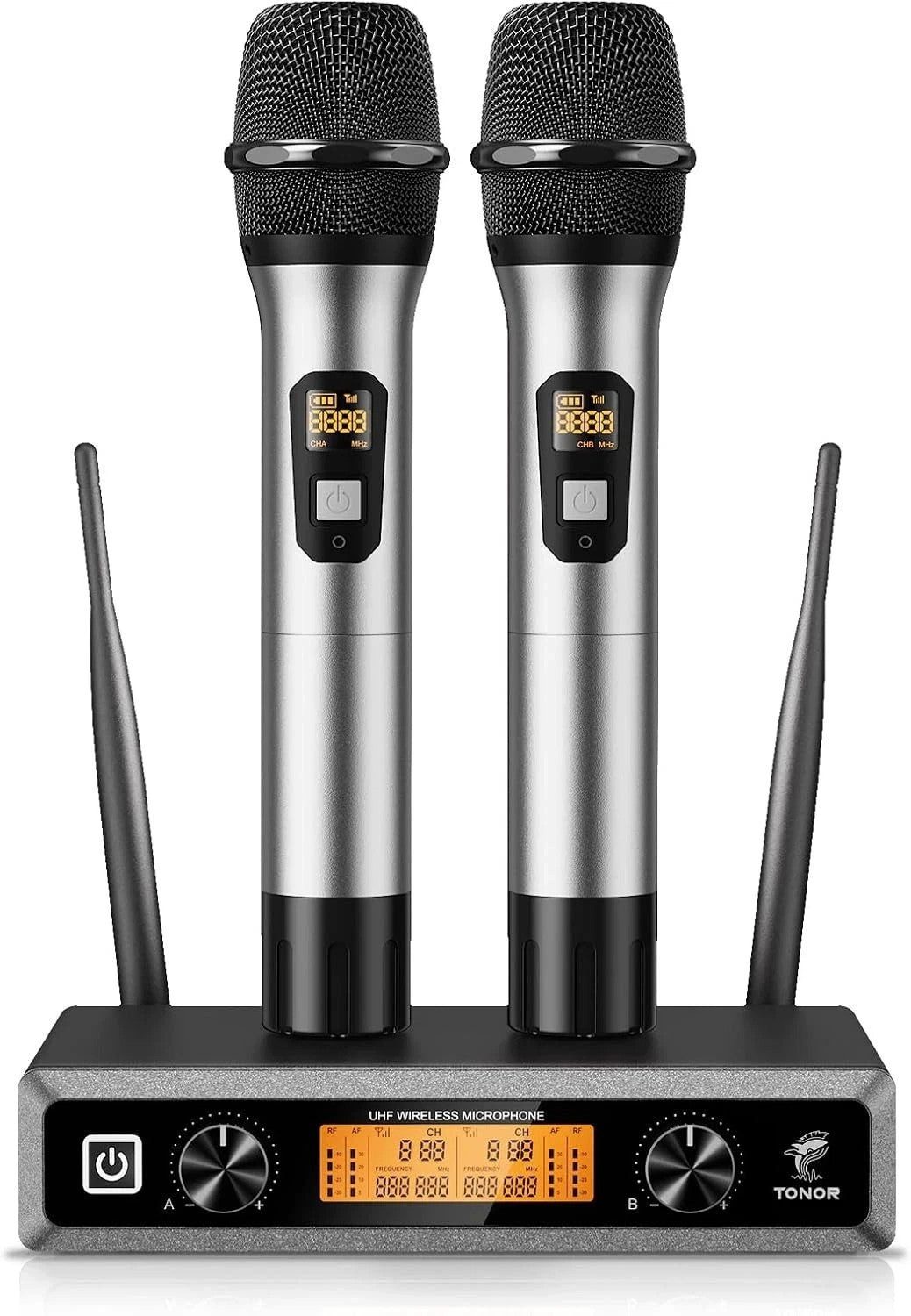 TONOR Mikrofon TONOR TW820 Funkmikrofon 60 m Reichweite, für Karaoke, DJ, Hochzeit (Set, 2-tlg), 15 UHF-Frequenzen, Metallgehäuse, Auto-Pairing, Rauschunterdrückung